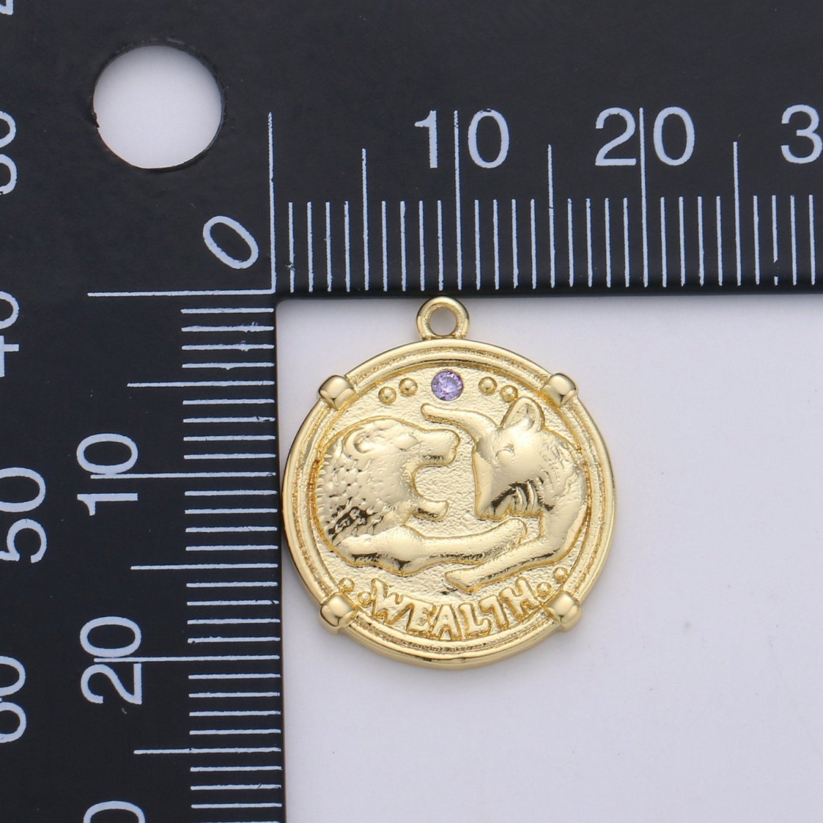 24K Gold Filled Wealth Strong Lion Dainty Charm with Micro Pave Lavender or Green Cubic Zirconia CZ Stone for Necklace or Bracelet, C-868 - DLUXCA