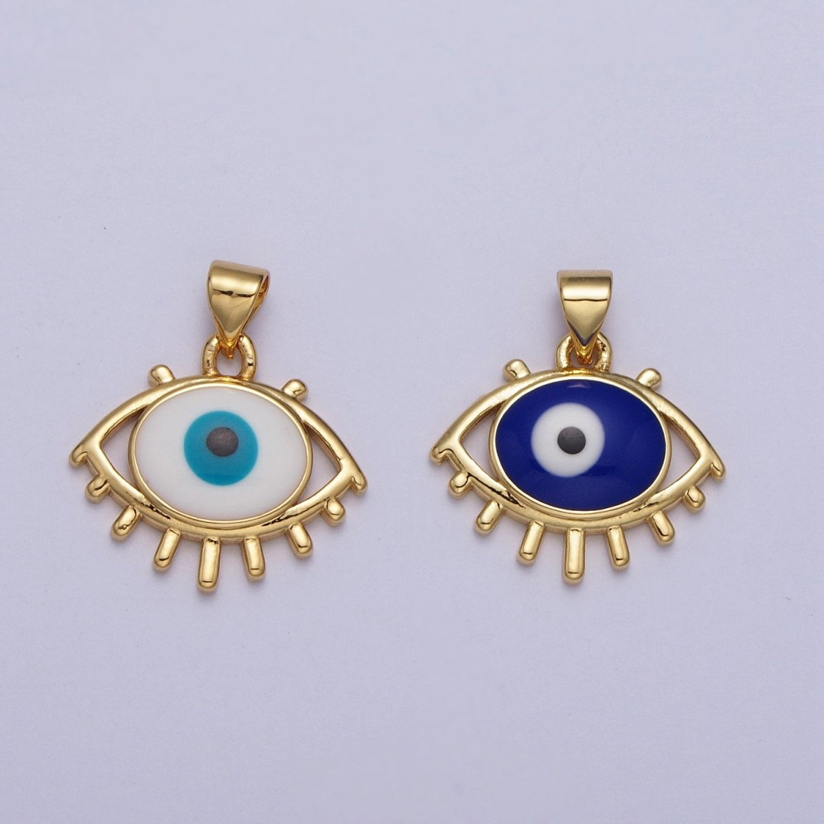 24K Gold Filled White, Blue Evil Eye Enamel Minimalist Pendant H-300 H-302 - DLUXCA
