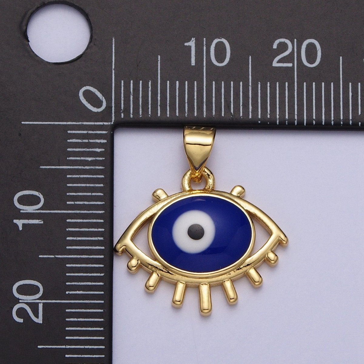 24K Gold Filled White, Blue Evil Eye Enamel Minimalist Pendant H-300 H-302 - DLUXCA