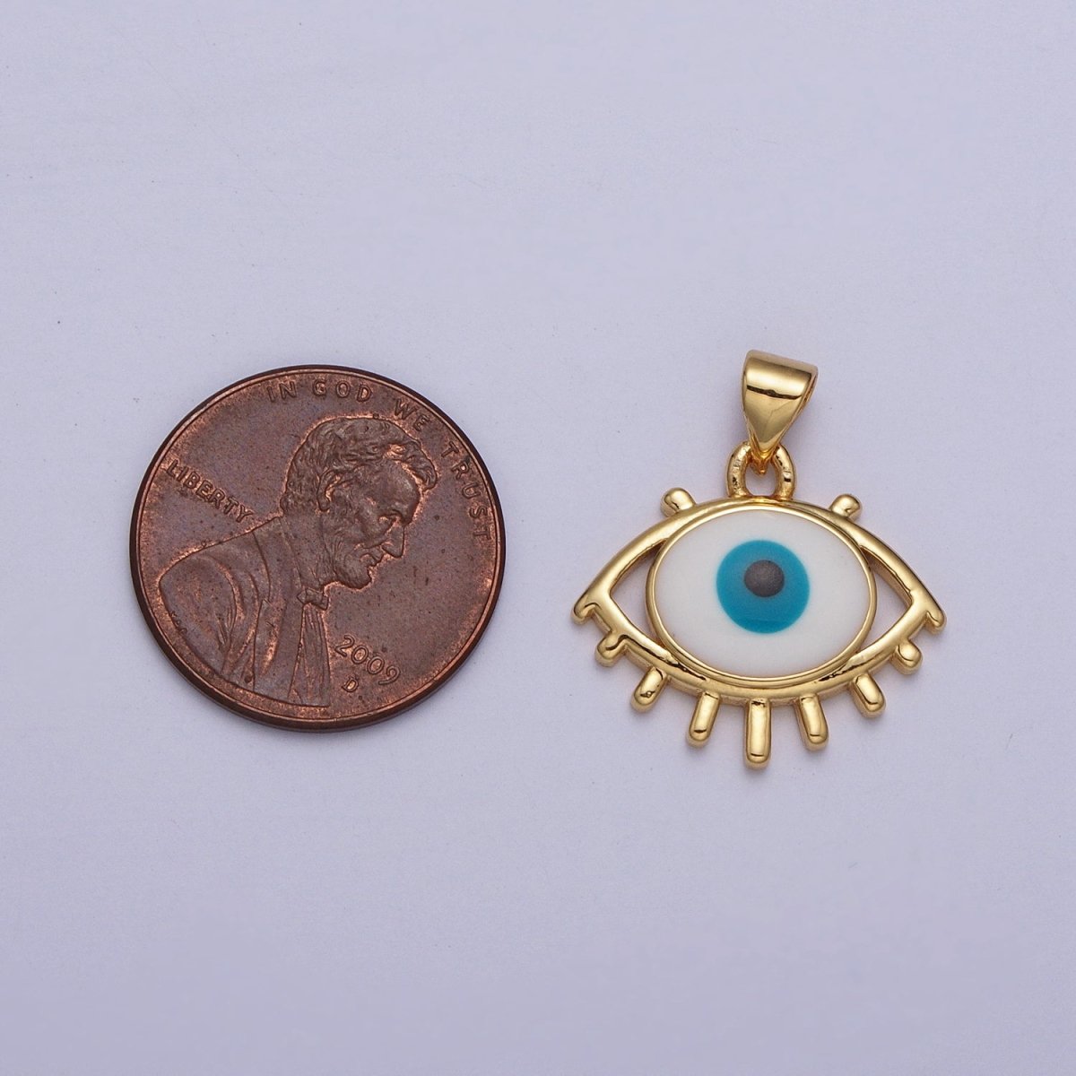 24K Gold Filled White, Blue Evil Eye Enamel Minimalist Pendant H-300 H-302 - DLUXCA
