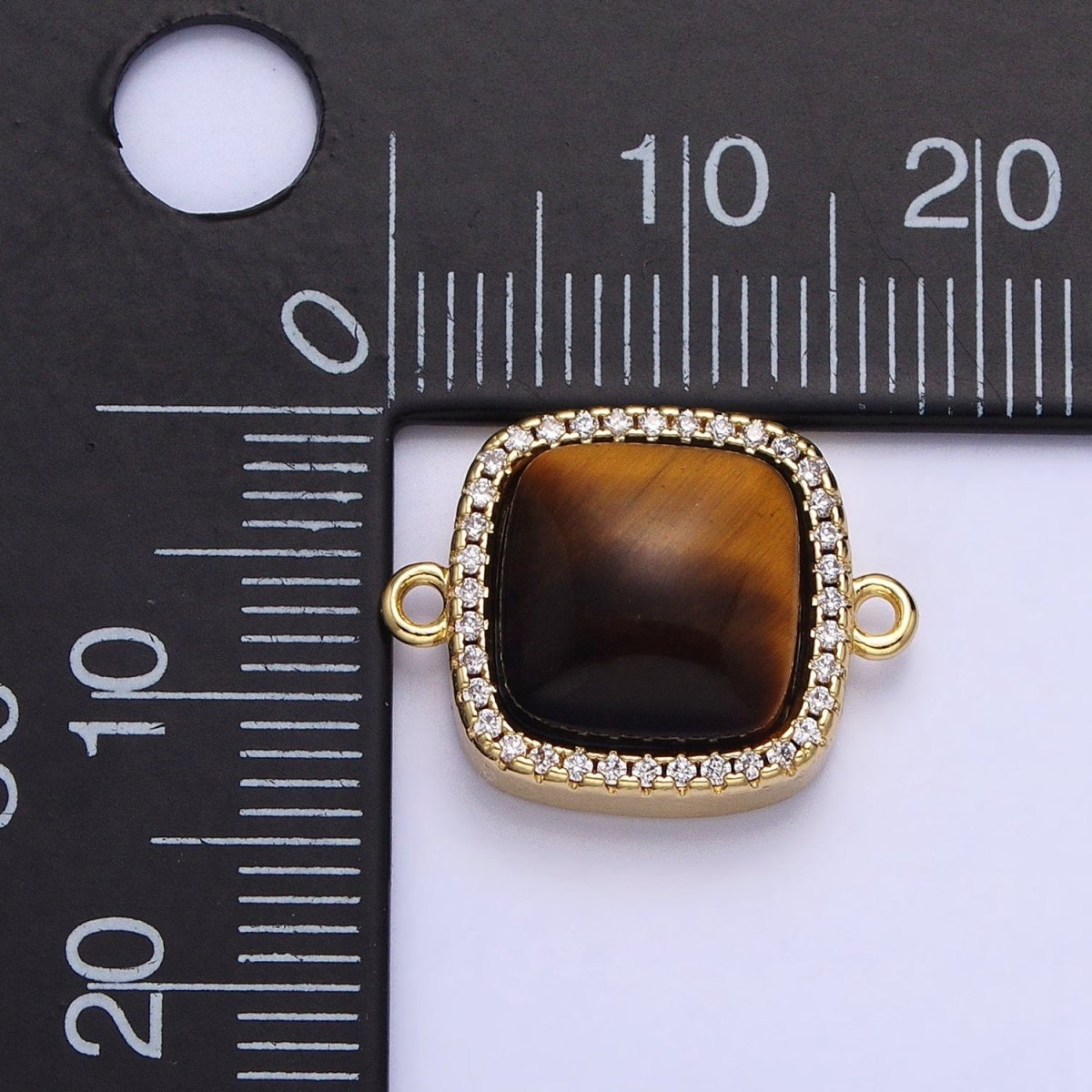 24K Gold Filled White Moonstone, Rose Quartz, Blue Agate, Tiger Eye, Amethyst, Onyx Micro Paved CZ Square Connector | AA829 - AA834 - DLUXCA