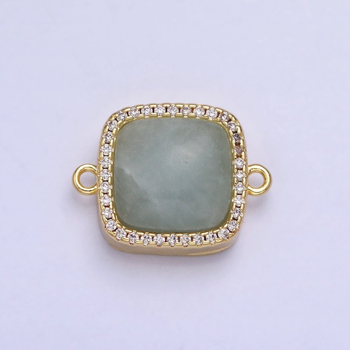 24K Gold Filled White Moonstone, Rose Quartz, Blue Agate, Tiger Eye, Amethyst, Onyx Micro Paved CZ Square Connector | AA829 - AA834 - DLUXCA