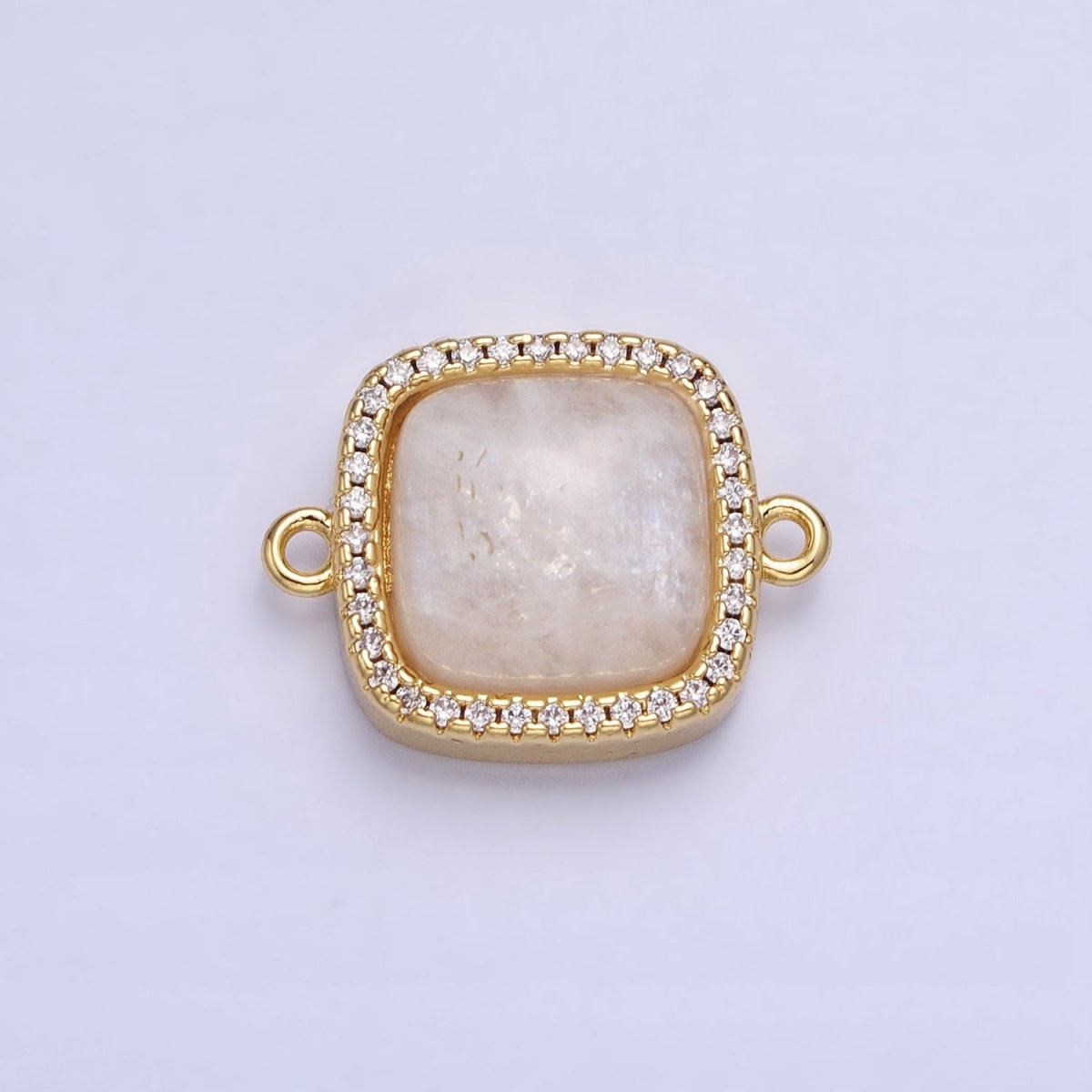 24K Gold Filled White Moonstone, Rose Quartz, Blue Agate, Tiger Eye, Amethyst, Onyx Micro Paved CZ Square Connector | AA829 - AA834 - DLUXCA
