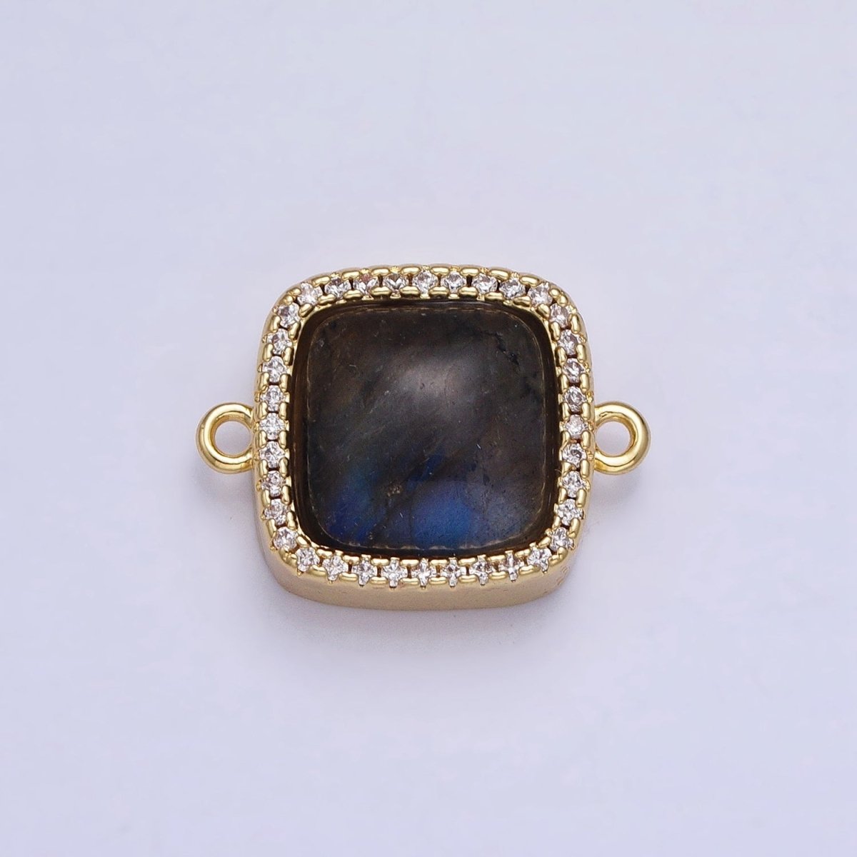 24K Gold Filled White Moonstone, Rose Quartz, Blue Agate, Tiger Eye, Amethyst, Onyx Micro Paved CZ Square Connector | AA829 - AA834 - DLUXCA