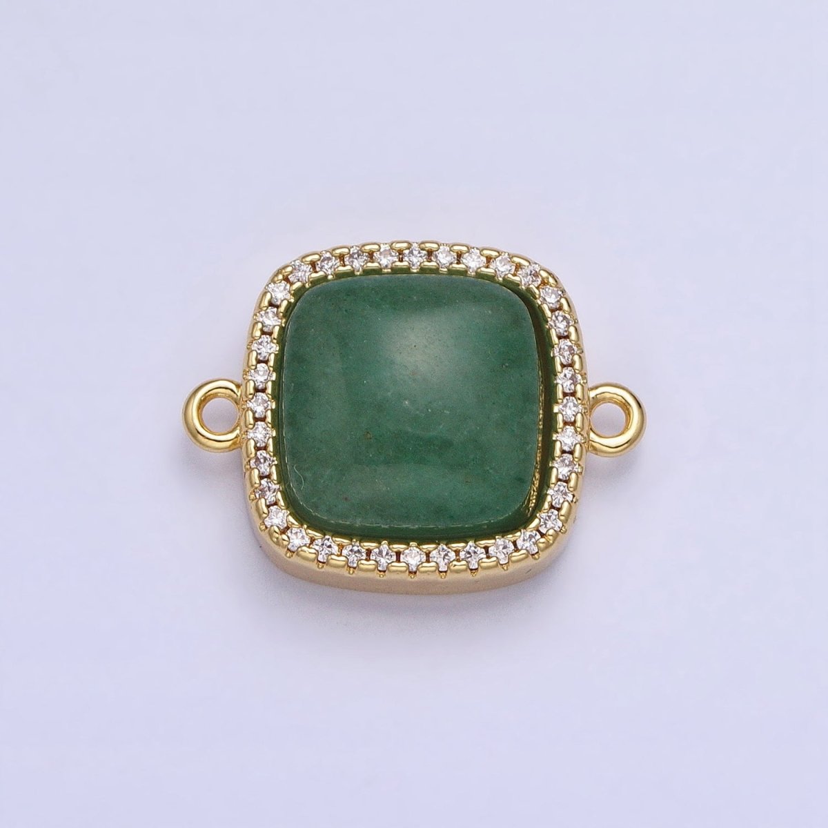 24K Gold Filled White Moonstone, Rose Quartz, Blue Agate, Tiger Eye, Amethyst, Onyx Micro Paved CZ Square Connector | AA829 - AA834 - DLUXCA