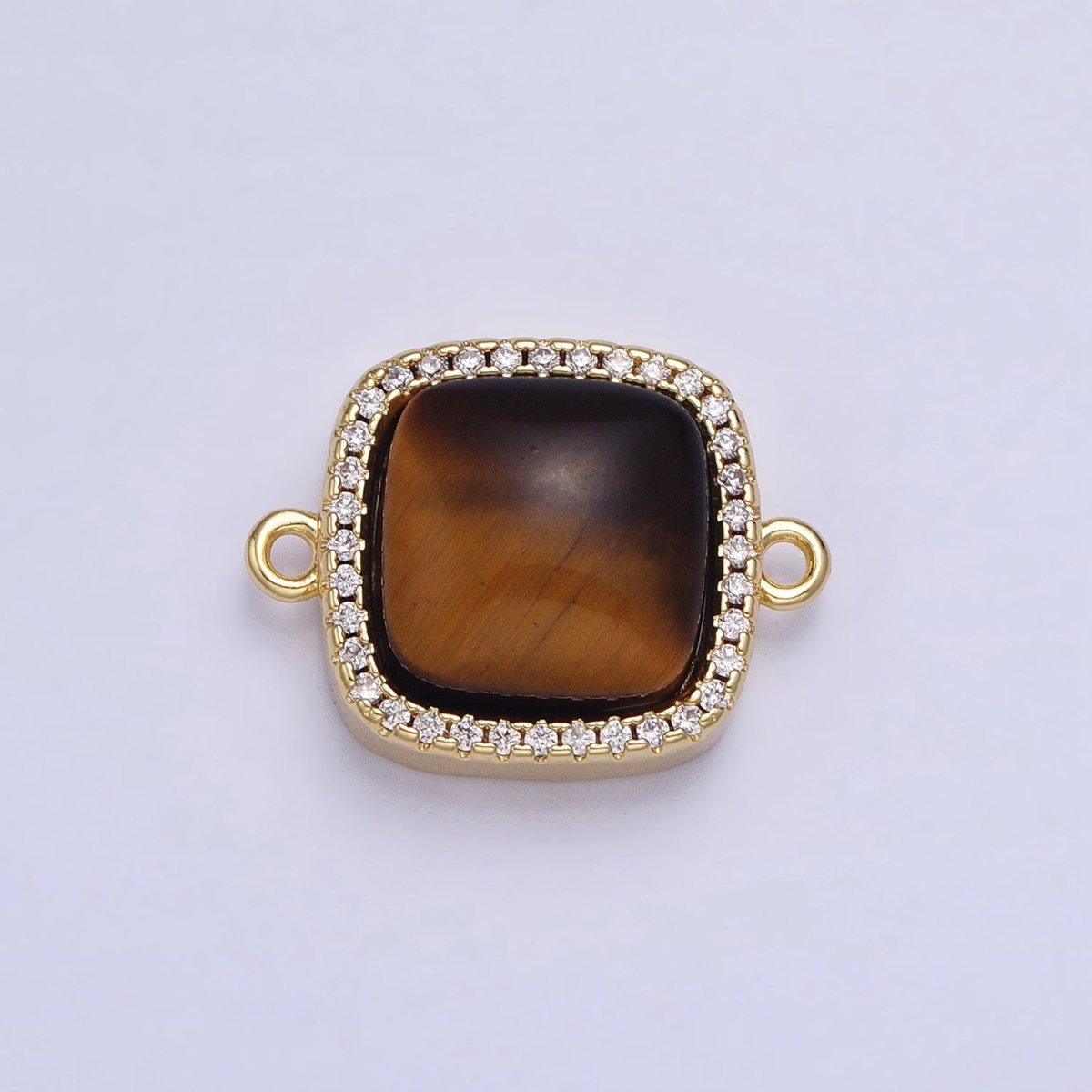 24K Gold Filled White Moonstone, Rose Quartz, Blue Agate, Tiger Eye, Amethyst, Onyx Micro Paved CZ Square Connector | AA829 - AA834 - DLUXCA