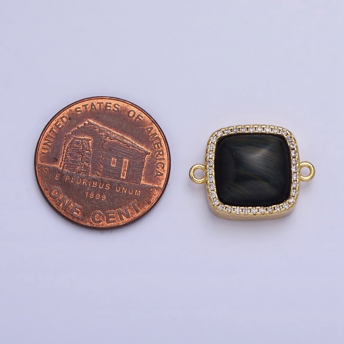 24K Gold Filled White Moonstone, Rose Quartz, Blue Agate, Tiger Eye, Amethyst, Onyx Micro Paved CZ Square Connector | AA829 - AA834 - DLUXCA