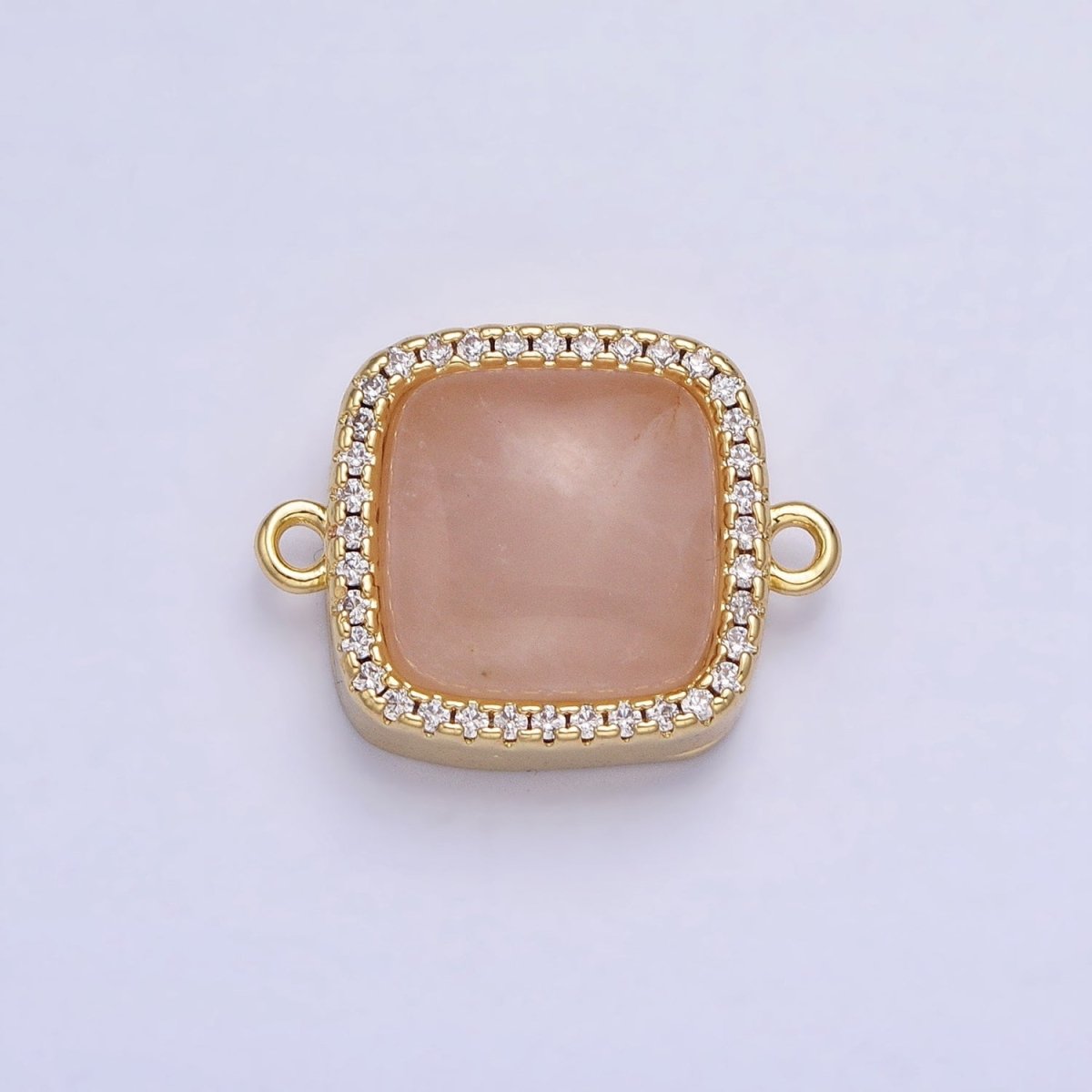 24K Gold Filled White Moonstone, Rose Quartz, Blue Agate, Tiger Eye, Amethyst, Onyx Micro Paved CZ Square Connector | AA829 - AA834 - DLUXCA