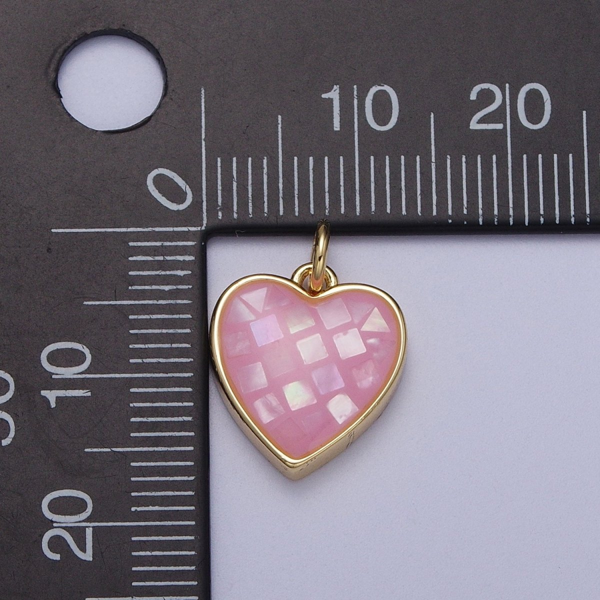 24K Gold Filled White, Pink Shell Opal Heart Minimalist Charm | C-378 C-379 - DLUXCA