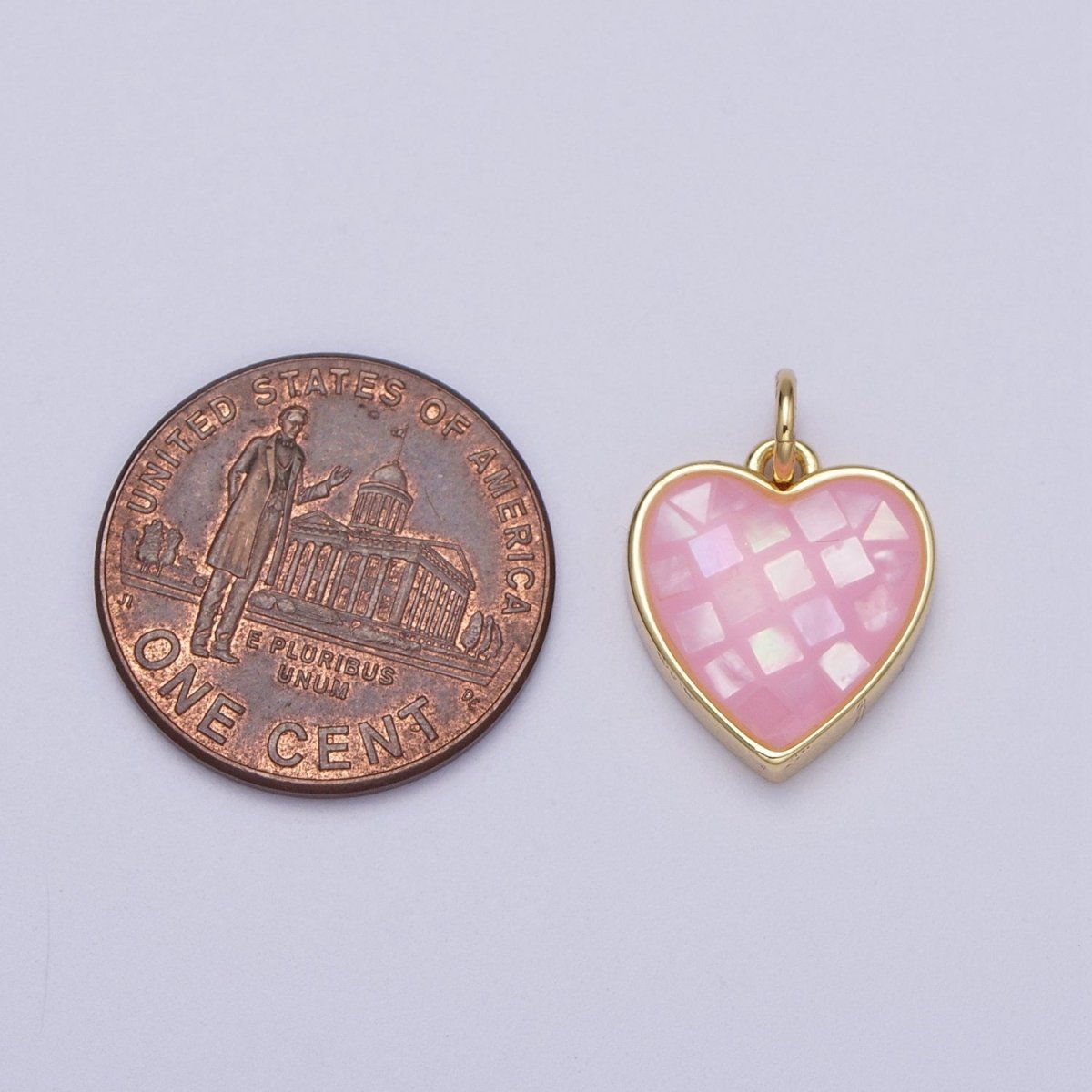 24K Gold Filled White, Pink Shell Opal Heart Minimalist Charm | C-378 C-379 - DLUXCA