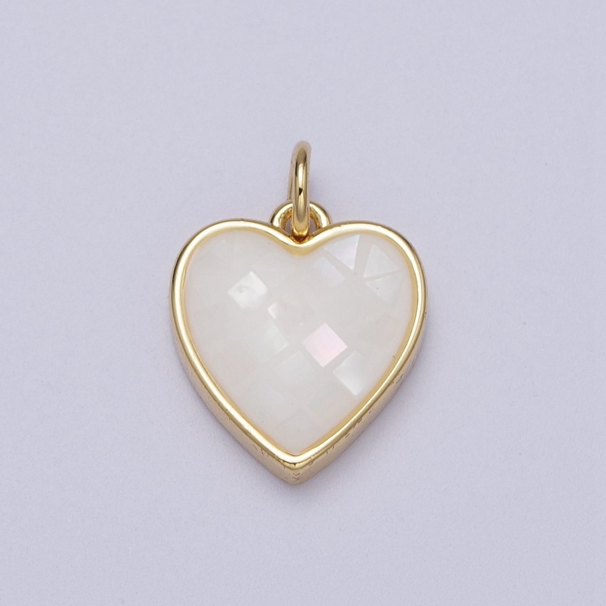 24K Gold Filled White, Pink Shell Opal Heart Minimalist Charm | C-378 C-379 - DLUXCA