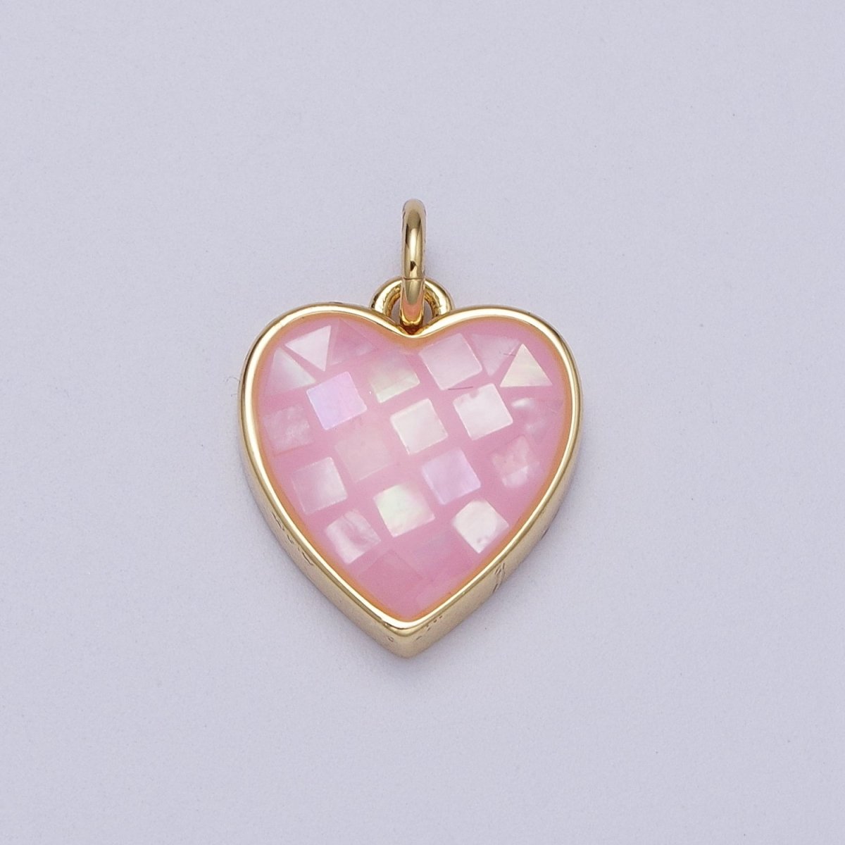 24K Gold Filled White, Pink Shell Opal Heart Minimalist Charm | C-378 C-379 - DLUXCA