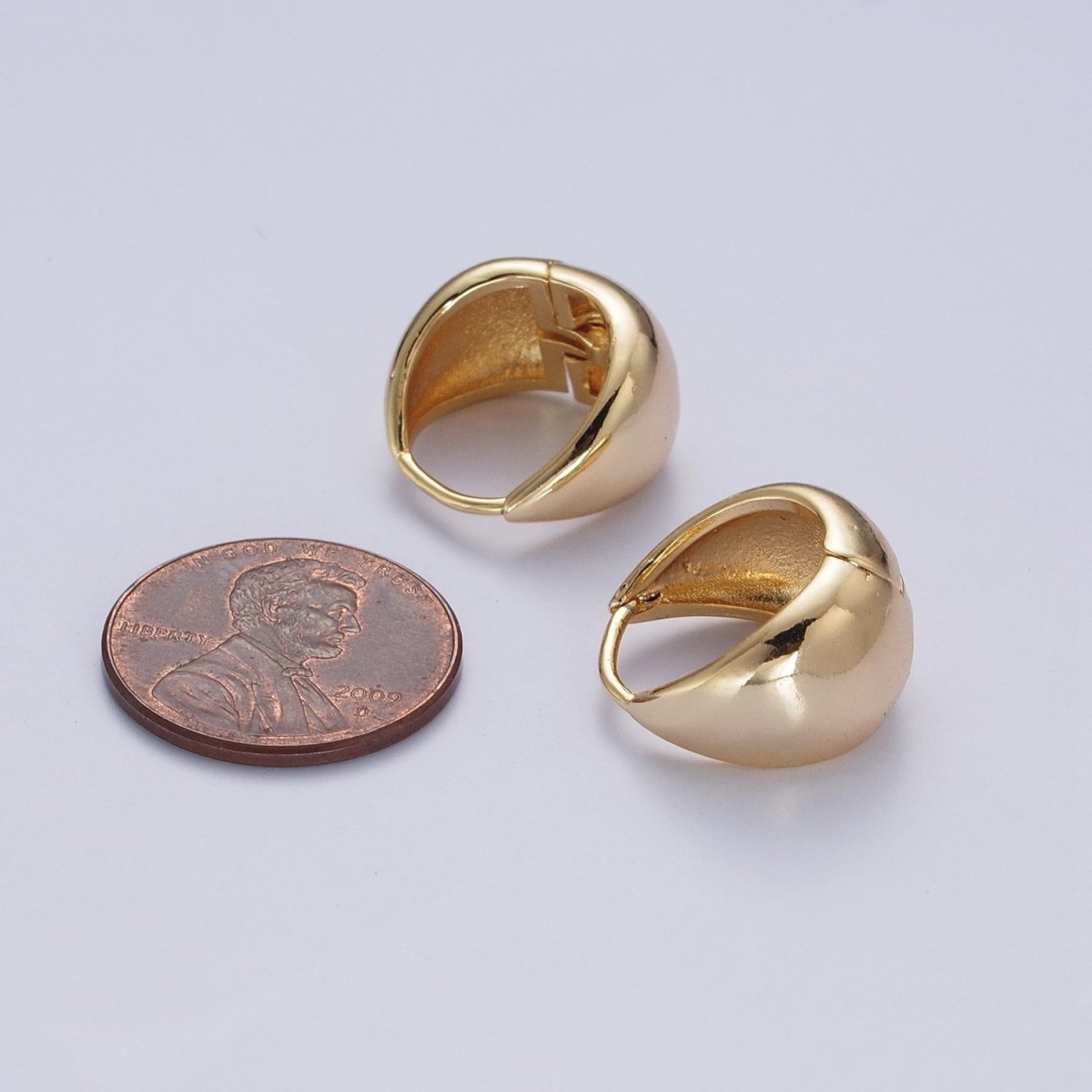 24K Gold Filled Wide Chubby Band Hoops Huggie Earrings Q-154 - DLUXCA