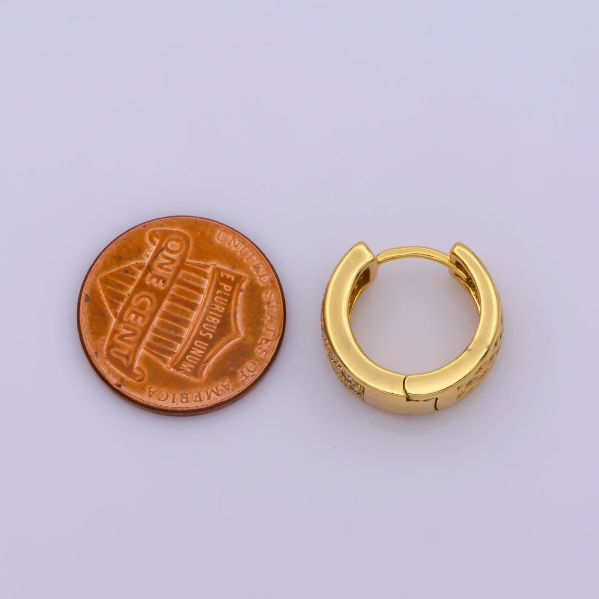 24K Gold Filled Wide Dome Micro Paved CZ 16.5mm Huggie Hoop Earrings | Leo-560 - DLUXCA