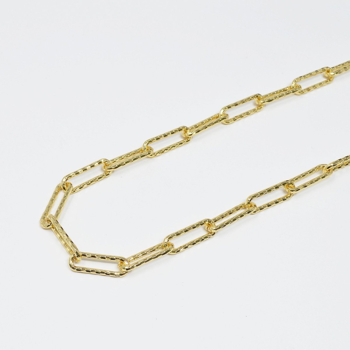 24K Gold Filled Woven Embossed UNIQUE PAPERCLIP Chain by Yard, Chain For Jewelry Making, Necklace Bracelet Anklet Component Supply | ROLL-425 Clearance Pricing - DLUXCA