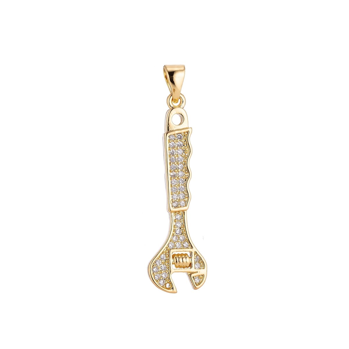 24K Gold Filled Wrenches Tools Pendant Charm with Cubic Zircon (CZ) Rhinestone for DIY Bails Findings for Jewelry Making Supplies H-194 - DLUXCA
