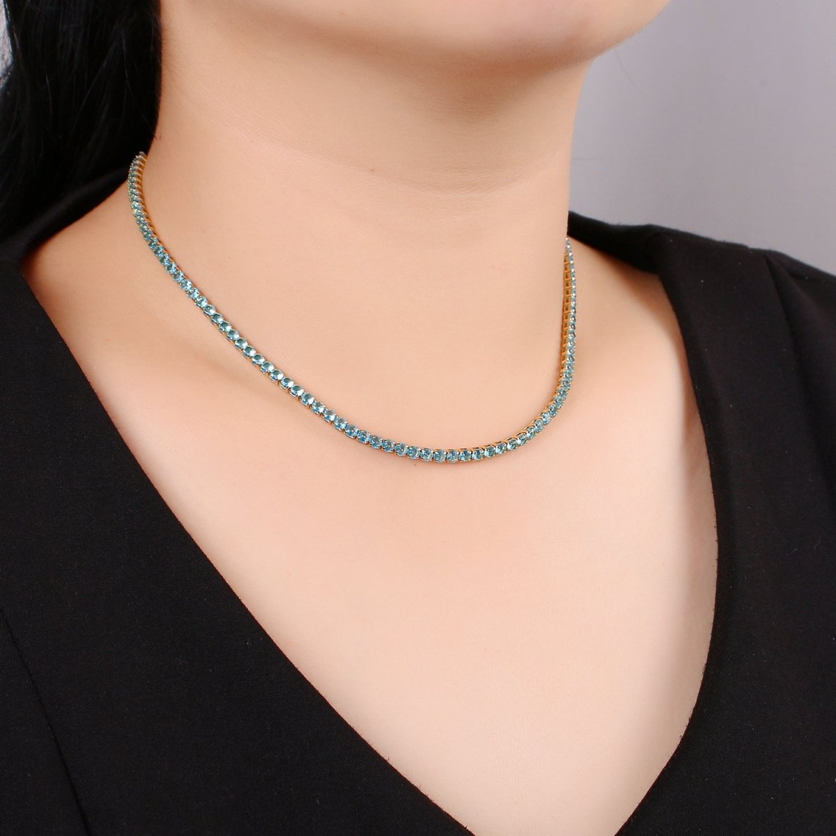 24K Gold Filled Zirconia CZ Tennis Choker, 14.6 Inches with 2 inch Extender, 3mm In Width | CN-927, CN-928 Clearance Pricing - DLUXCA