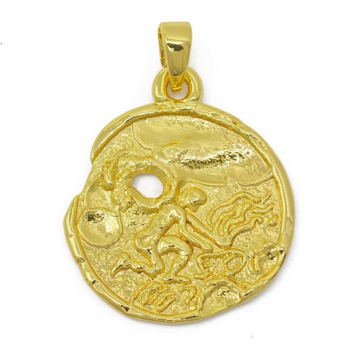 24K Gold Filled Zodiac Horoscope Sign Constellation Medallion Pendant Charm Rustic Rough Hammered Coin, A-638-A-650 - DLUXCA