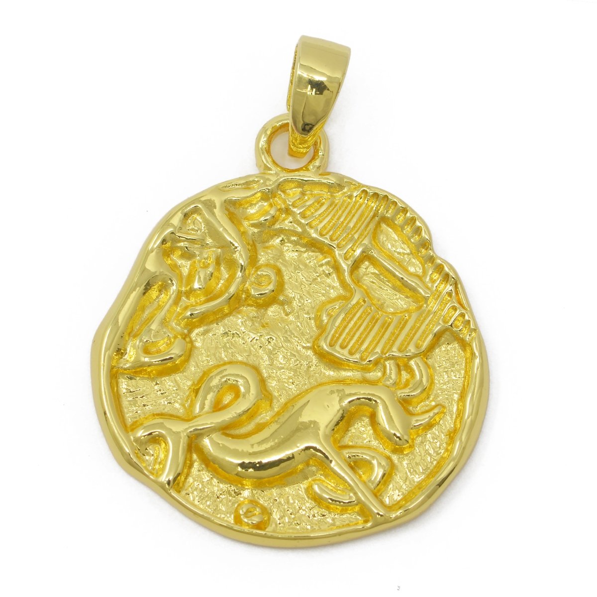 24K Gold Filled Zodiac Horoscope Sign Constellation Medallion Pendant Charm Rustic Rough Hammered Coin, A-638-A-650 - DLUXCA