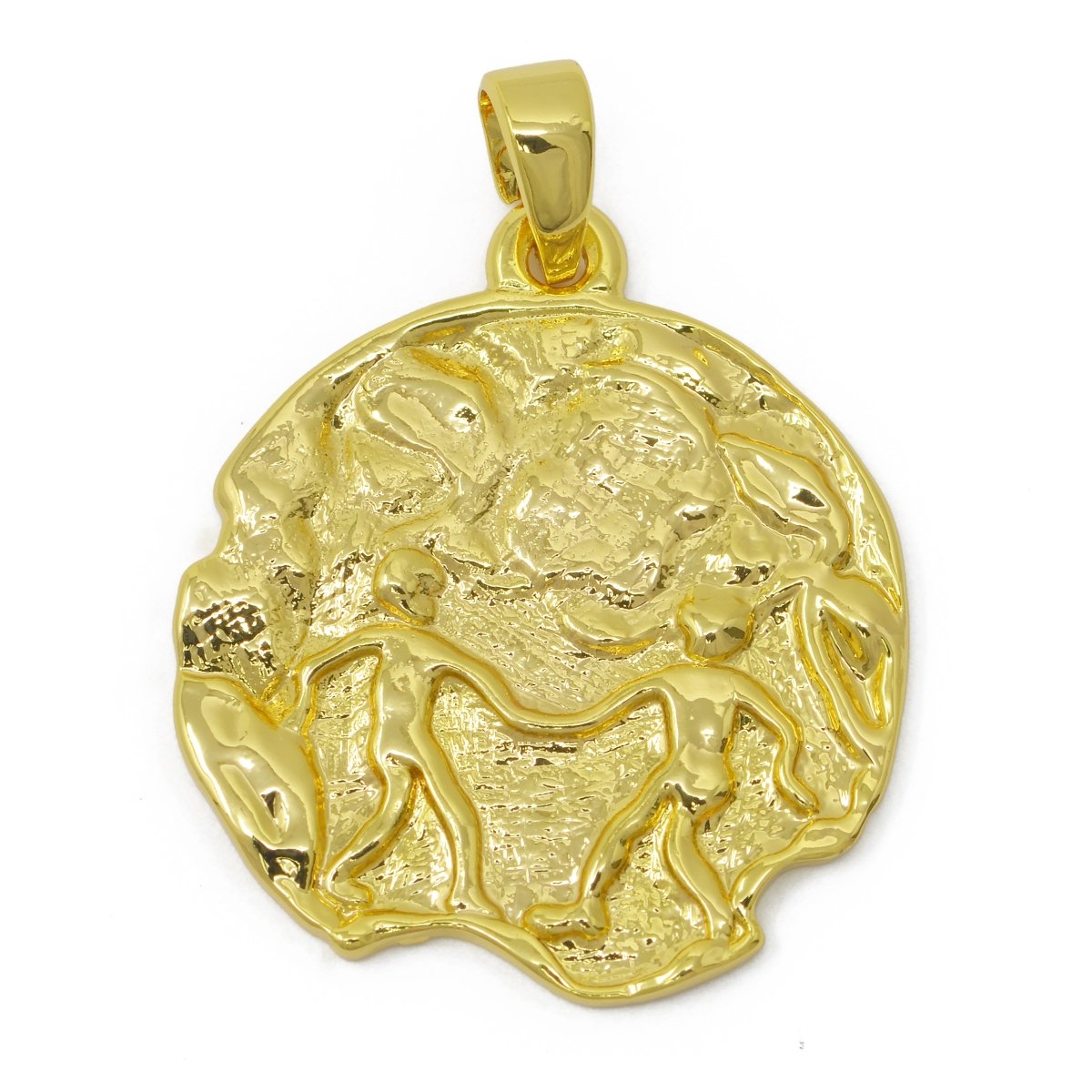 24K Gold Filled Zodiac Horoscope Sign Constellation Medallion Pendant Charm Rustic Rough Hammered Coin, A-638-A-650 - DLUXCA