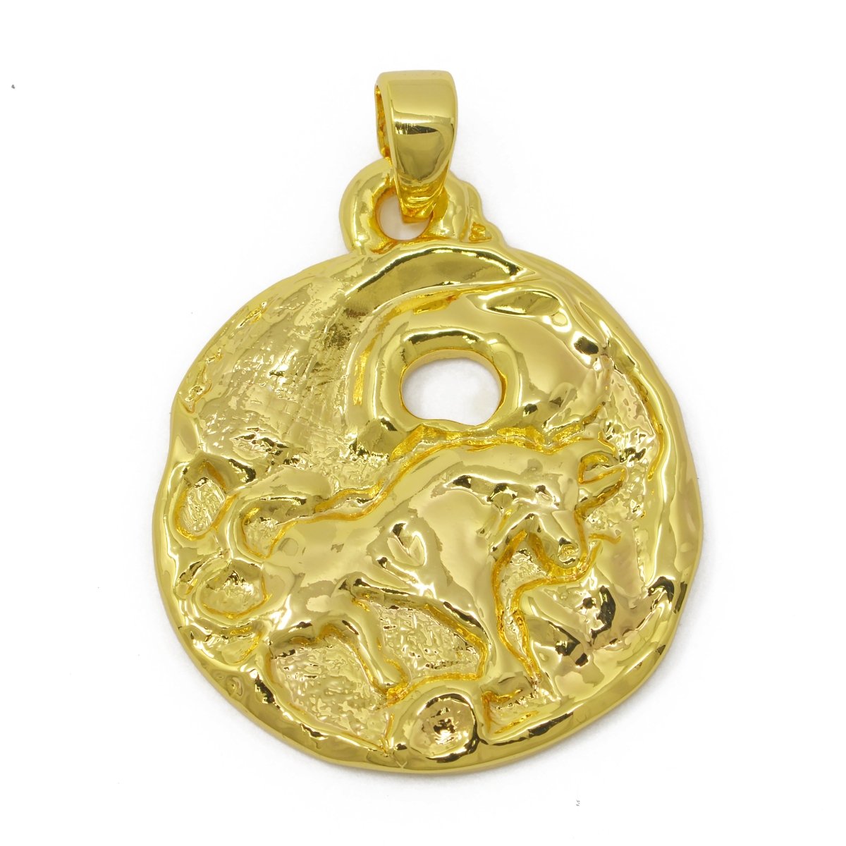 24K Gold Filled Zodiac Horoscope Sign Constellation Medallion Pendant Charm Rustic Rough Hammered Coin, A-638-A-650 - DLUXCA