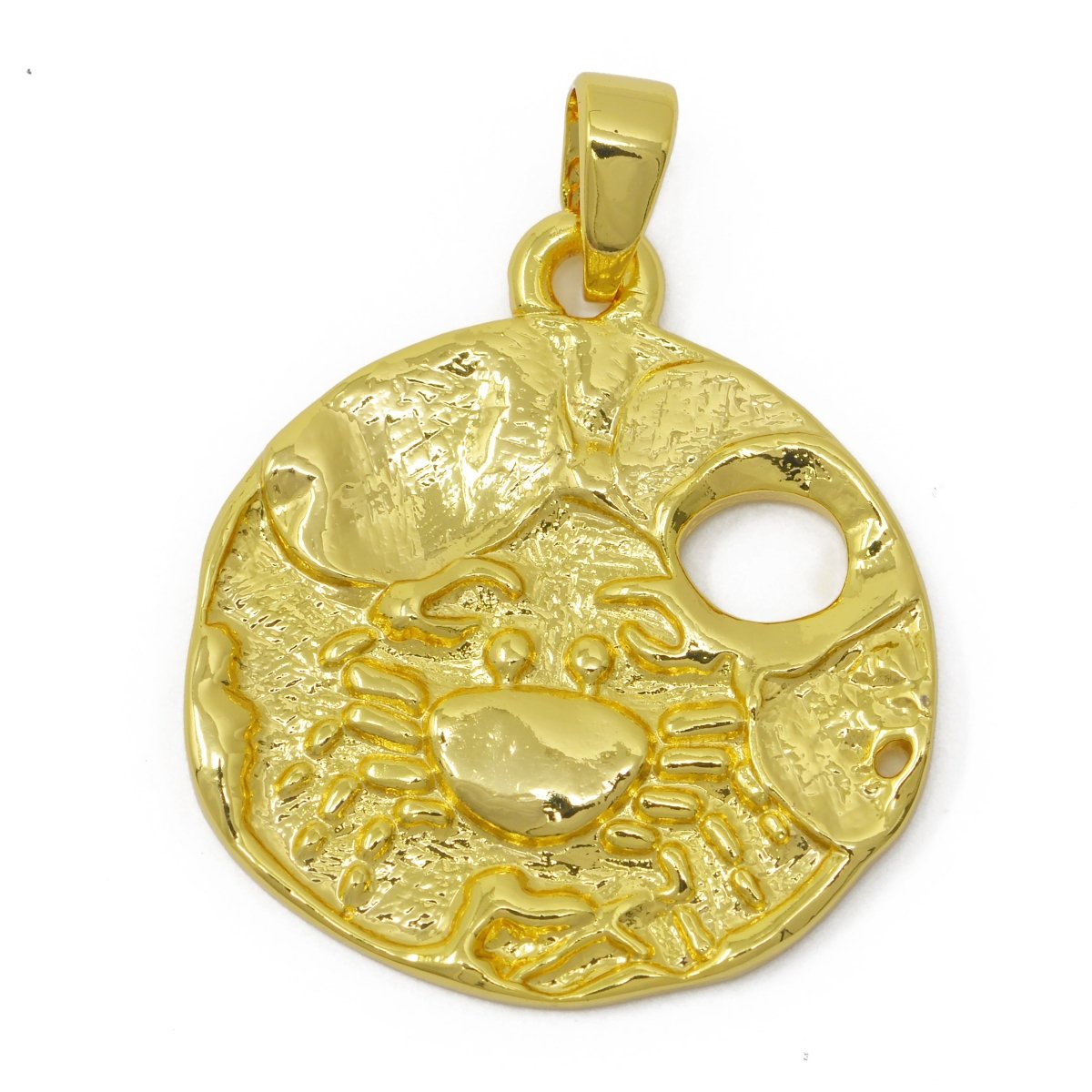 24K Gold Filled Zodiac Horoscope Sign Constellation Medallion Pendant Charm Rustic Rough Hammered Coin, A-638-A-650 - DLUXCA