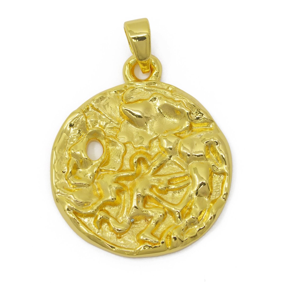 24K Gold Filled Zodiac Horoscope Sign Constellation Medallion Pendant Charm Rustic Rough Hammered Coin, A-638-A-650 - DLUXCA