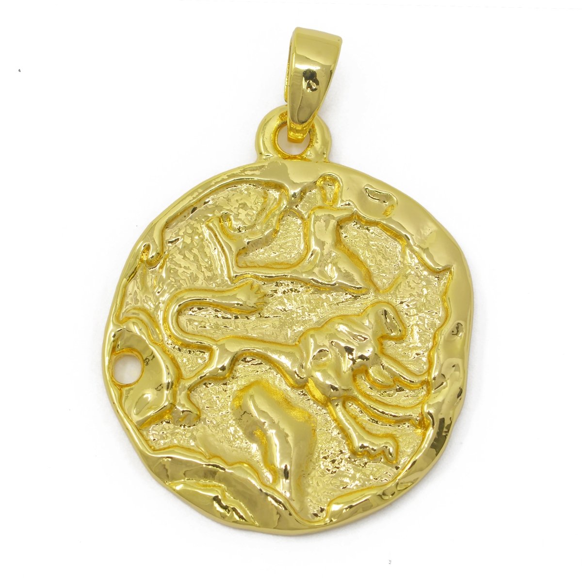 24K Gold Filled Zodiac Horoscope Sign Constellation Medallion Pendant Charm Rustic Rough Hammered Coin, A-638-A-650 - DLUXCA