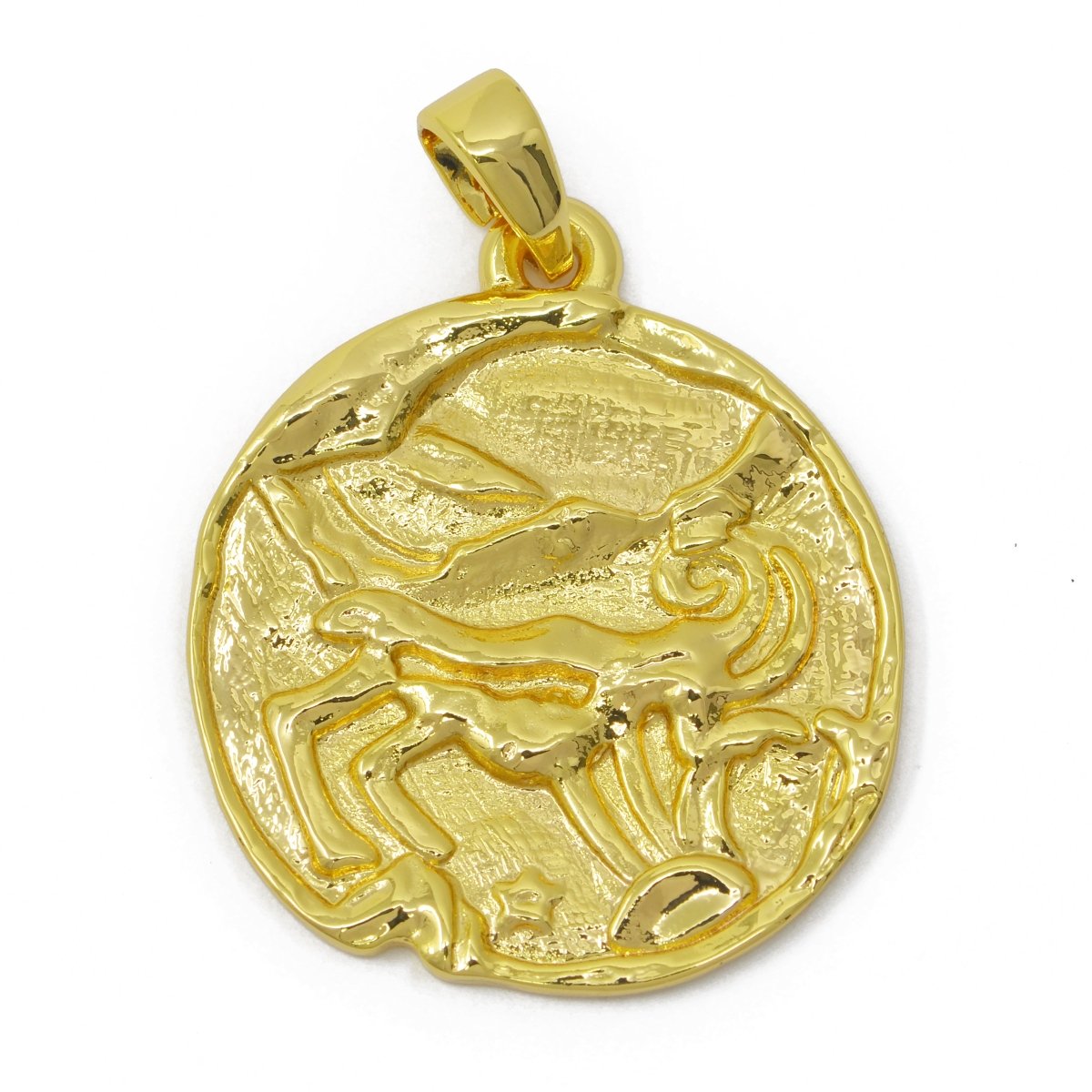 24K Gold Filled Zodiac Horoscope Sign Constellation Medallion Pendant Charm Rustic Rough Hammered Coin, A-638-A-650 - DLUXCA