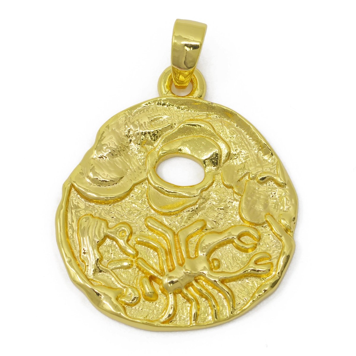 24K Gold Filled Zodiac Horoscope Sign Constellation Medallion Pendant Charm Rustic Rough Hammered Coin, A-638-A-650 - DLUXCA