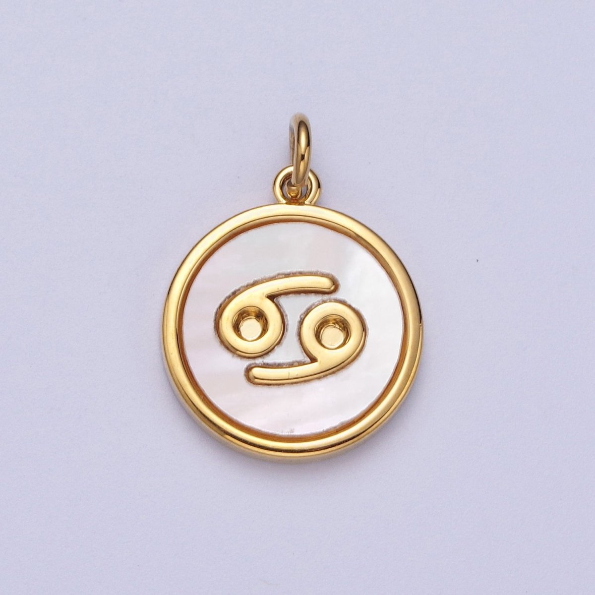 24K Gold Filled Zodiac Signs Shell Pearl Round Coin Charm Astrology Jewelry Making | M-146-M-156 M-776 - DLUXCA