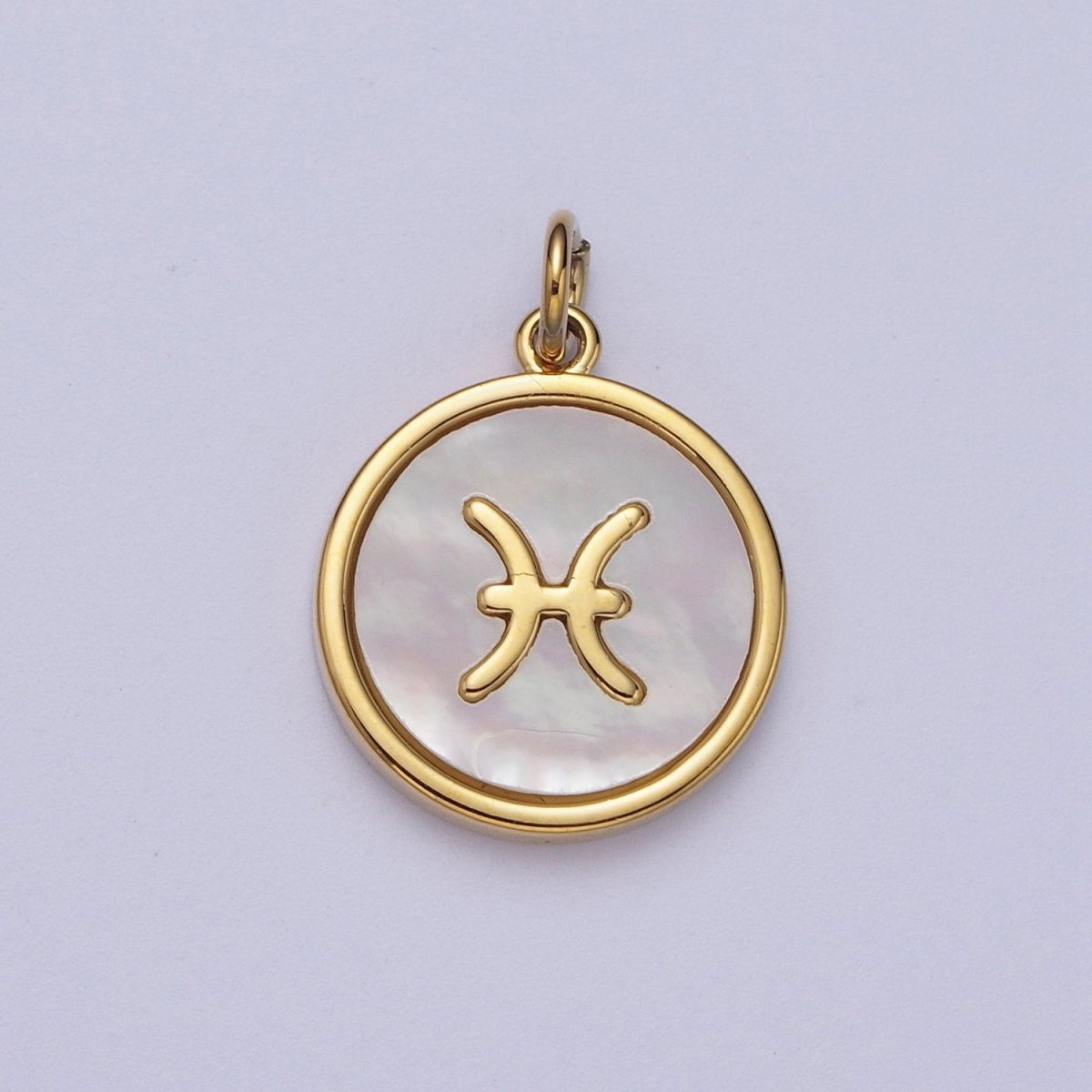 24K Gold Filled Zodiac Signs Shell Pearl Round Coin Charm Astrology Jewelry Making | M-146-M-156 M-776 - DLUXCA