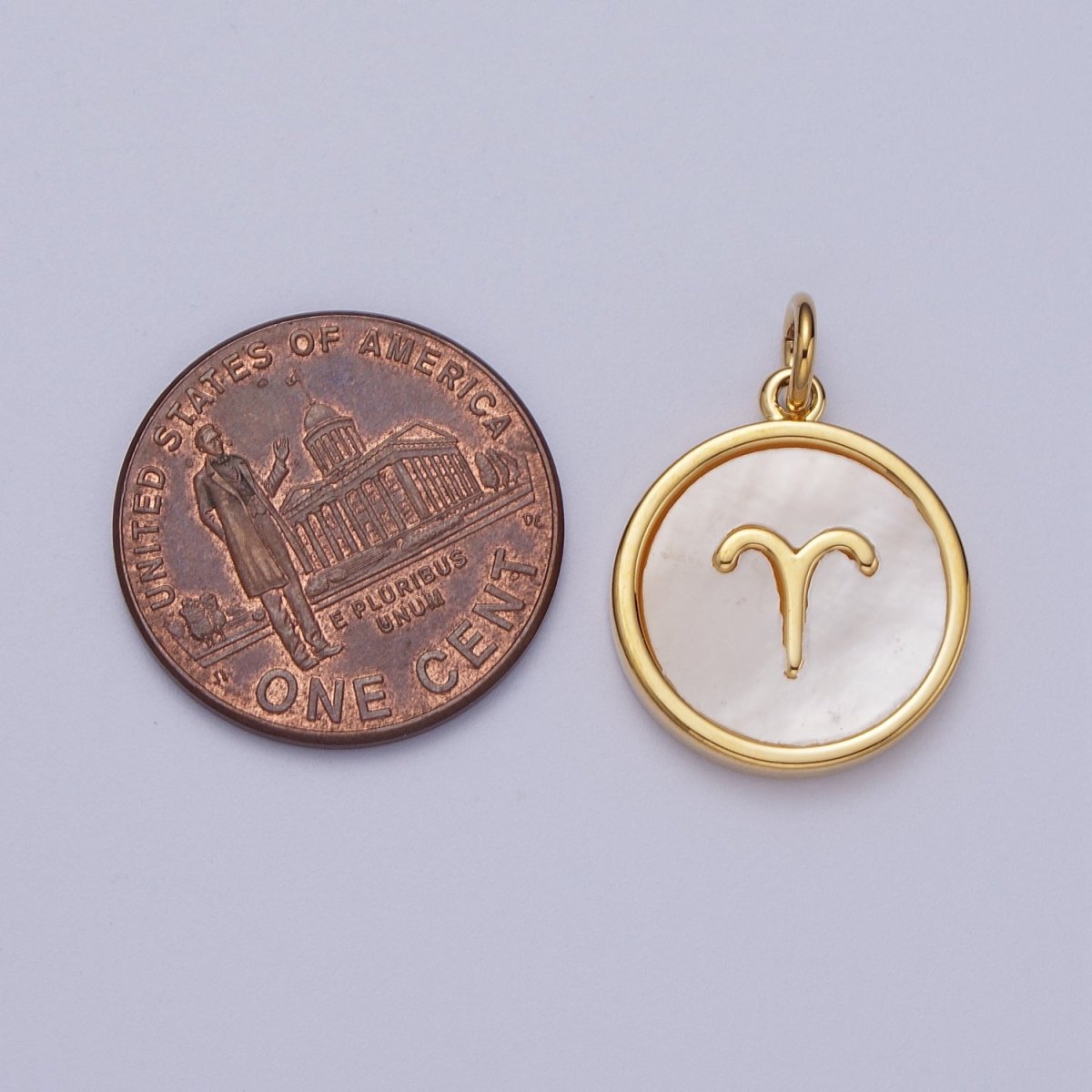 24K Gold Filled Zodiac Signs Shell Pearl Round Coin Charm Astrology Jewelry Making | M-146-M-156 M-776 - DLUXCA
