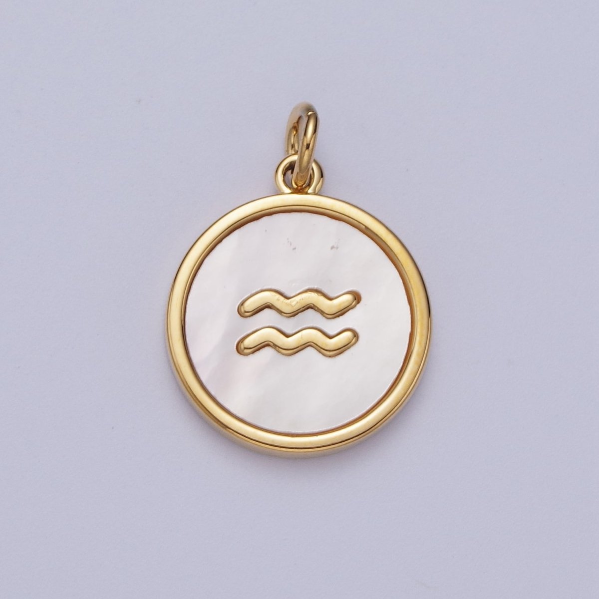 24K Gold Filled Zodiac Signs Shell Pearl Round Coin Charm Astrology Jewelry Making | M-146-M-156 M-776 - DLUXCA