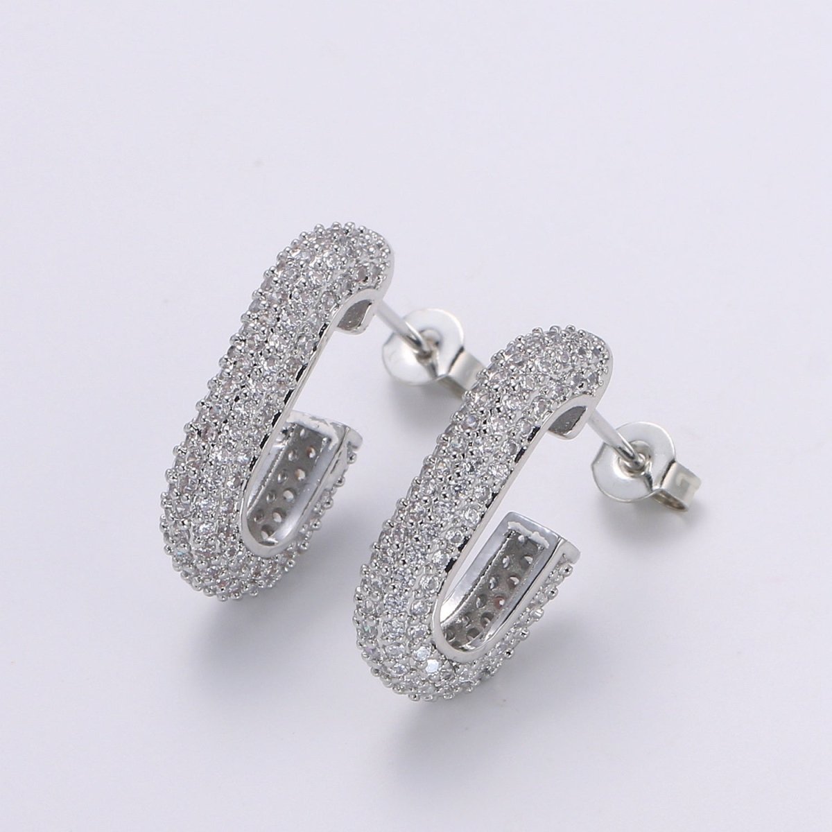 24K Gold Full Pave CZ Stud Earring, White Gold filled Micro Pave Earring Bold Earring Statement Earring Chunky Q-513 Q-514 - DLUXCA