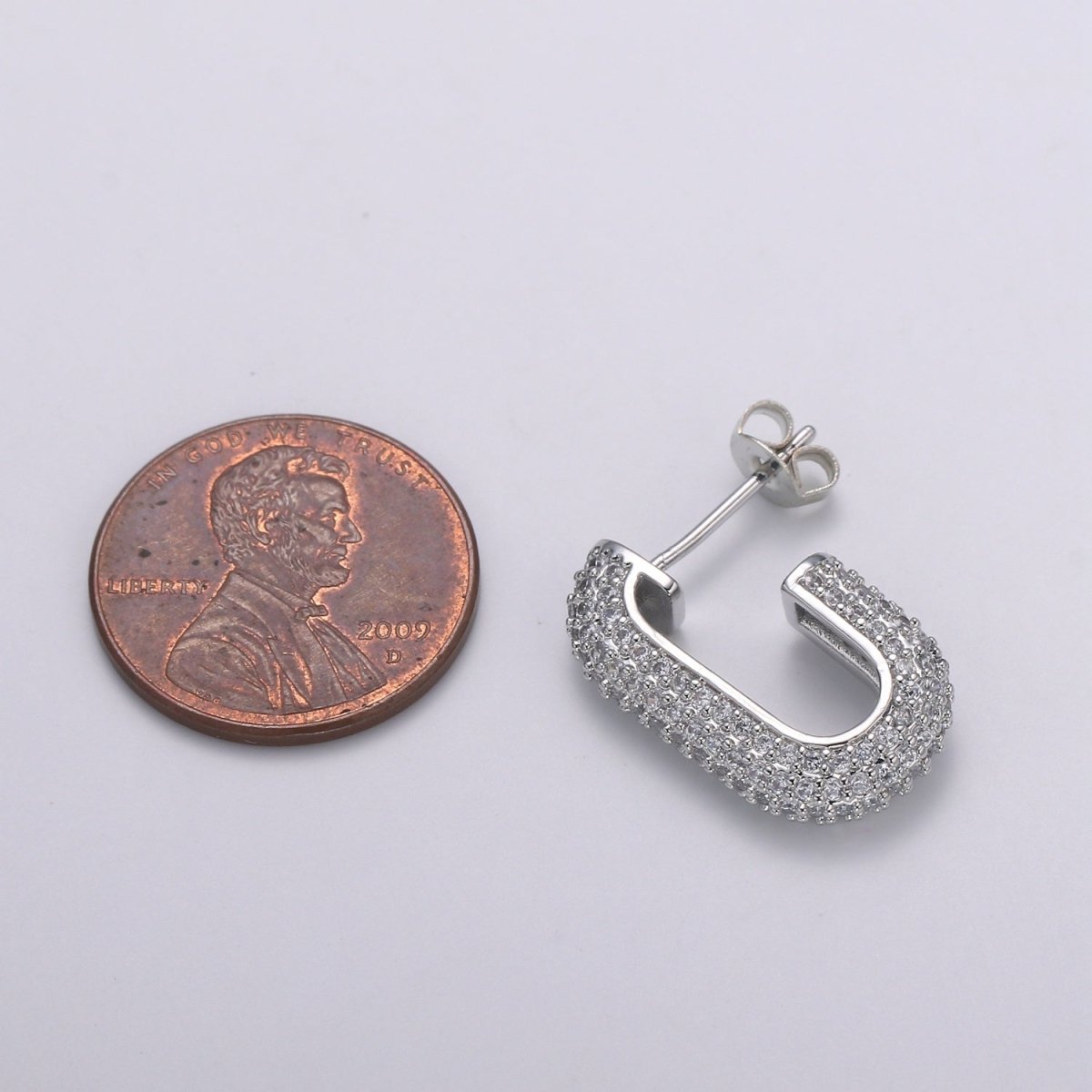 24K Gold Full Pave CZ Stud Earring, White Gold filled Micro Pave Earring Bold Earring Statement Earring Chunky Q-513 Q-514 - DLUXCA