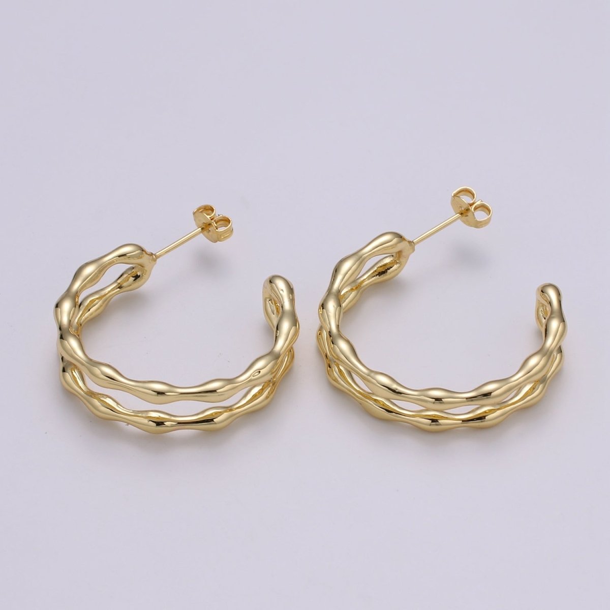 24k Gold Hoop Earring Jewelry, Chunky Hoop Earrings, Gold Hammered Hoops, 28x33mm Hoop Earrings Q-426 - DLUXCA