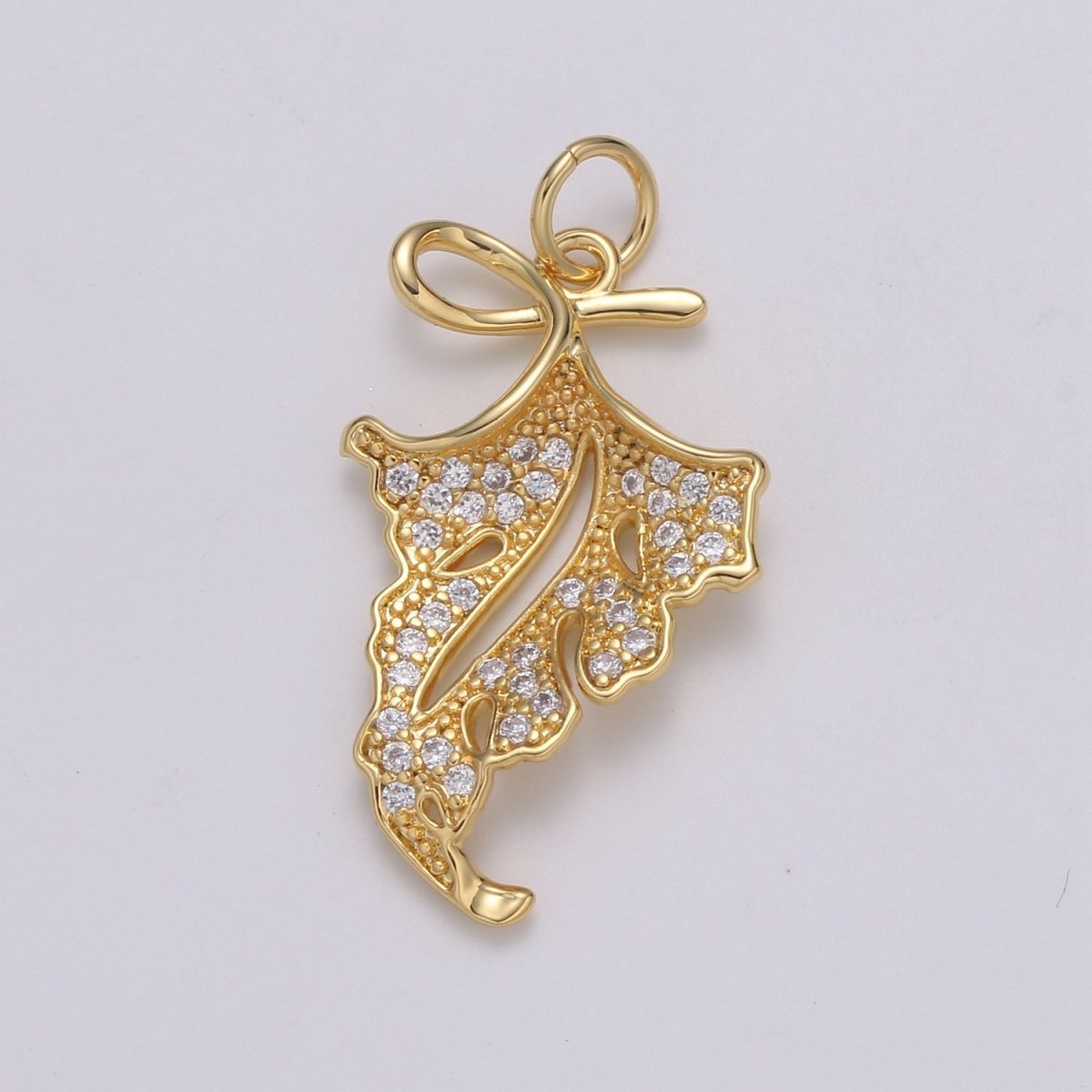 24K Gold Maple Leaf Charm Gold Maple Leaf Charm Cubic Maple Leaf Charm Nature or Forest Jewelry Inspired E-208 - DLUXCA