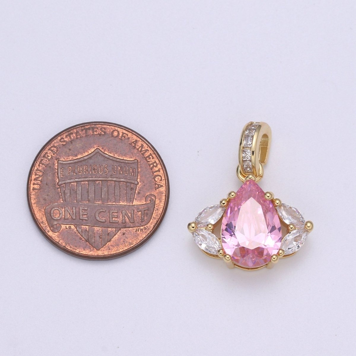 24k Gold Micro Pave CZ Evil Eye Pendant Charm, Pink Tear drop CZ Pendant Charm, Micro Pave Cubic Bail For DIY Jewelry making H-647 - DLUXCA