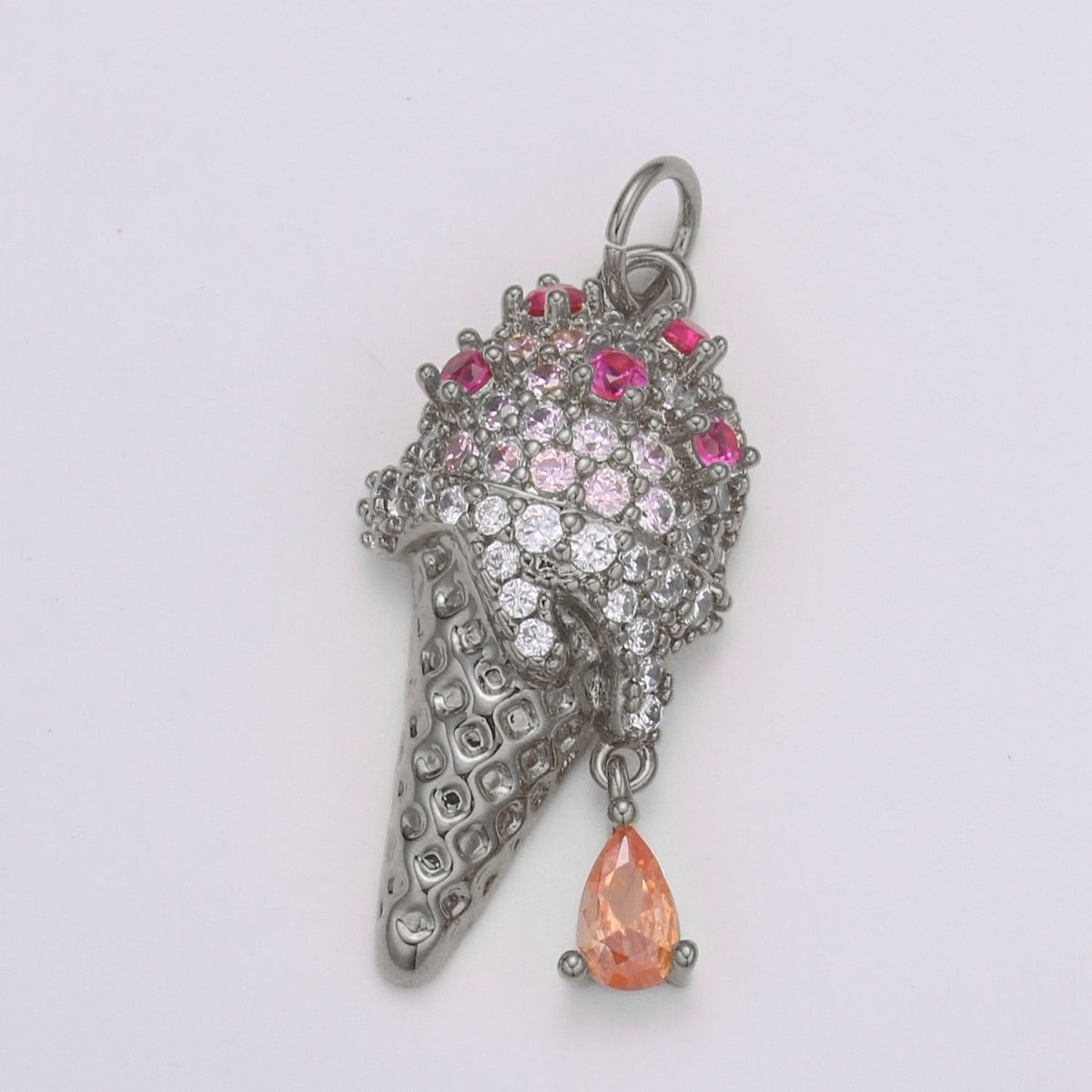 24K Gold Micro Pave CZ Ice Cream Pendant Charm, Dangling Pear cut CZ Pendant Charm, Cubic Cone Charm, For DIY Jewelry Making,E-203 - DLUXCA