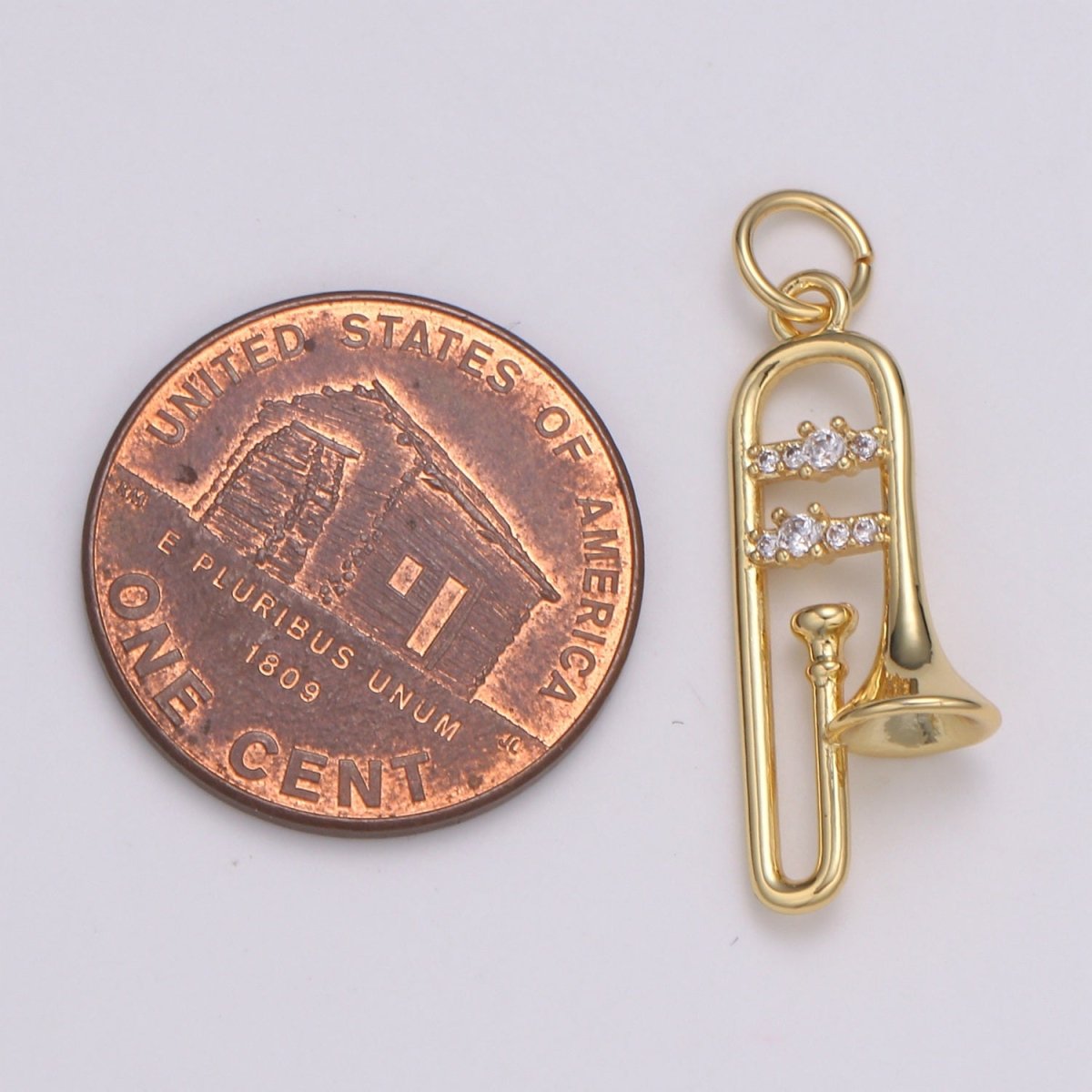 24K Gold Micro Pave CZ Music Trumpet Pendant Charm, Musical Pendant Charm, Music Pendant, For DIY Jewelry, E-201 - DLUXCA