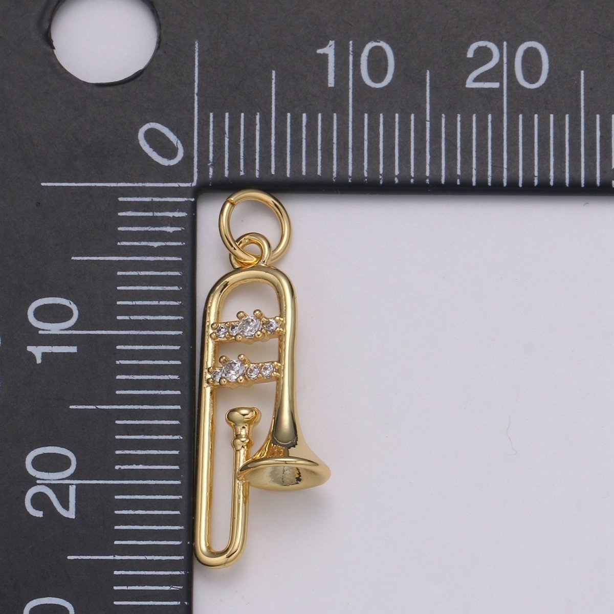 24K Gold Micro Pave CZ Music Trumpet Pendant Charm, Musical Pendant Charm, Music Pendant, For DIY Jewelry, E-201 - DLUXCA