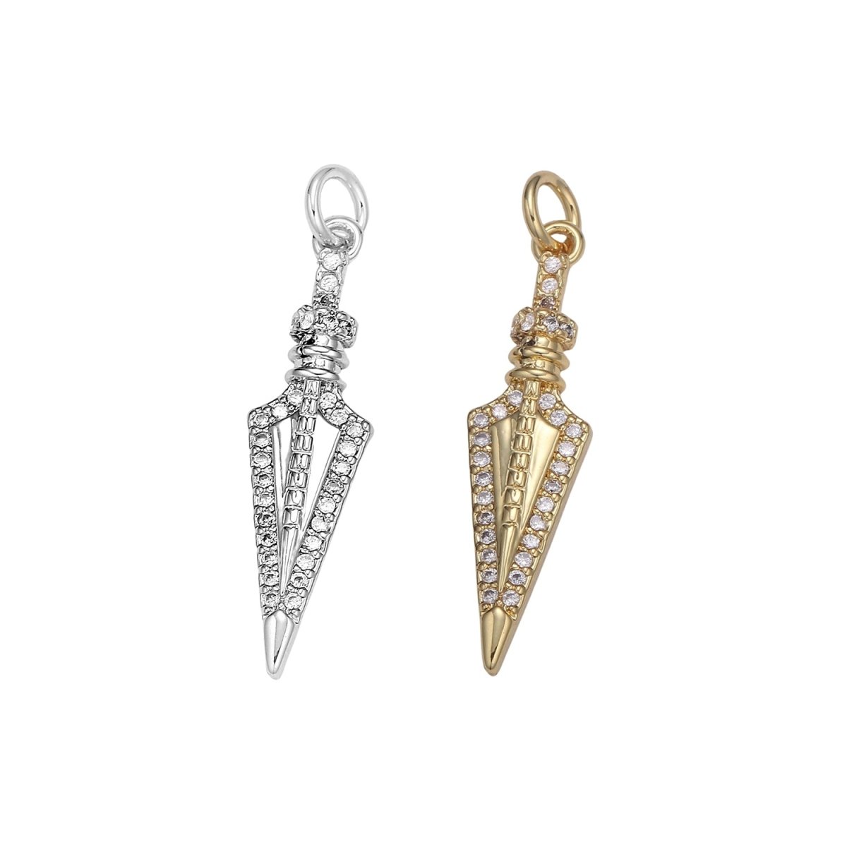 24k Gold Micro Pave Peg Charm, Cubic Zirconia Spear Pendant Charm, Charm, For DIY Jewelry E-205 E-790 - DLUXCA