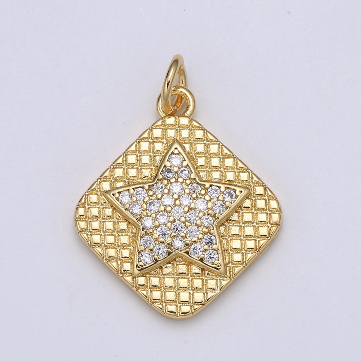 24K Gold Micro Pave Star Charm Cubic Zirconia Celestial Pendant Charm Rhombus Tag CZ simple Charm E-139 - DLUXCA