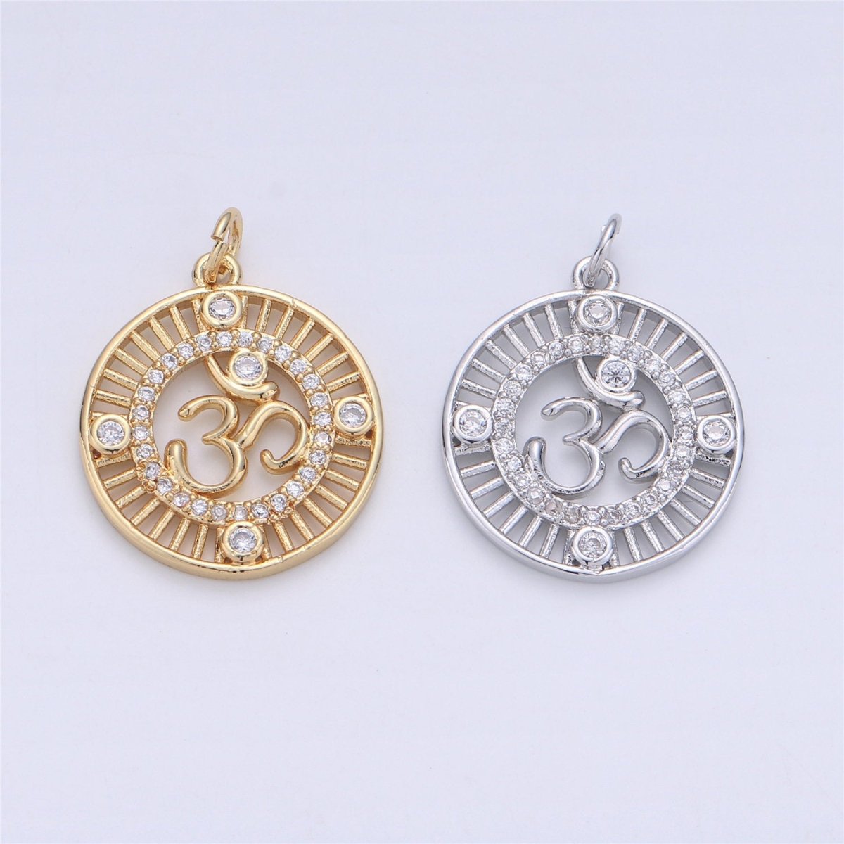 24K Gold Ohm Sign Charm, Peace Namaste Buddhism Prayer Micro Pave Cubic Zirconia CZ Stone for Necklace or Bracelet C-895 - DLUXCA