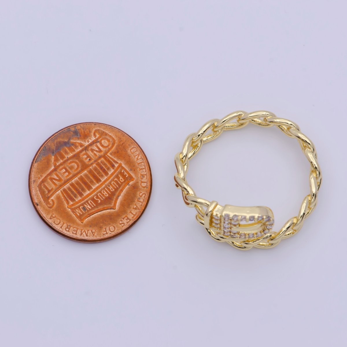 24K Gold Plated Belt Buckle Ring with Curb Chain Link for Wholesale Jewelry X-597 - DLUXCA
