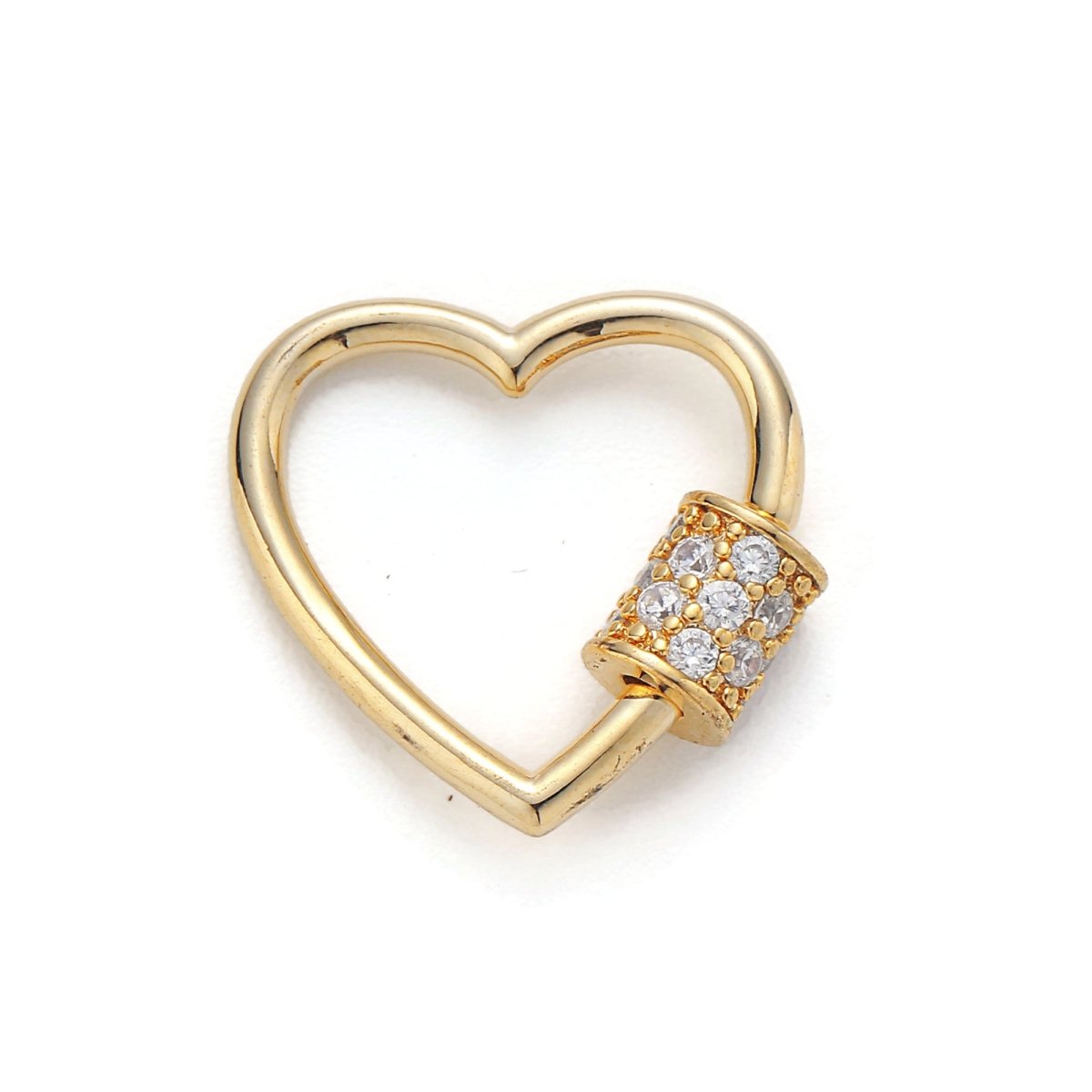 24K Gold-Plated Heart Carabiner, Circle Screw Clasp with Zirconia Rhinestones K-072 - DLUXCA