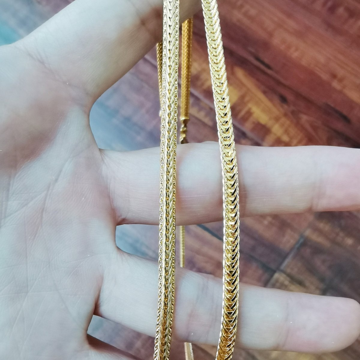24K Gold Plated Herringbone Snake Star Weave Designed Necklace - 20 inches, 4mm Designed Necklace w/ Lobster Clasps | CN-753 Clearance Pricing - DLUXCA