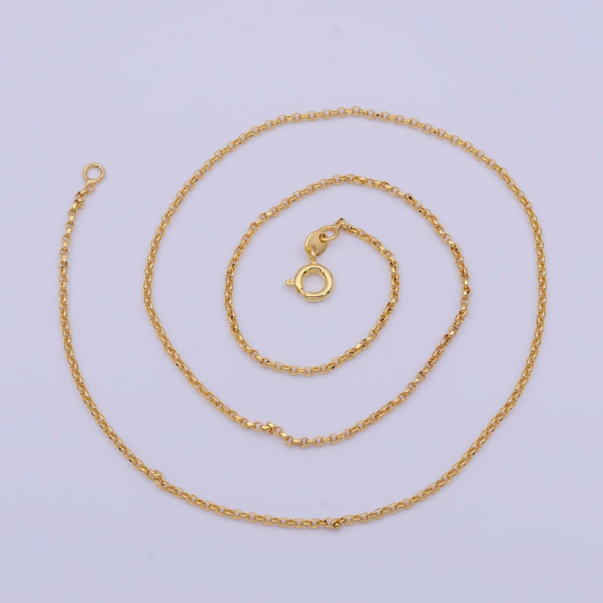 24k Gold Plated Rolo Link Chain Necklace 1.3mm Yellow ROLO Link Chain Layering Necklace | WA-1123 WA-1124 Clearance Pricing - DLUXCA