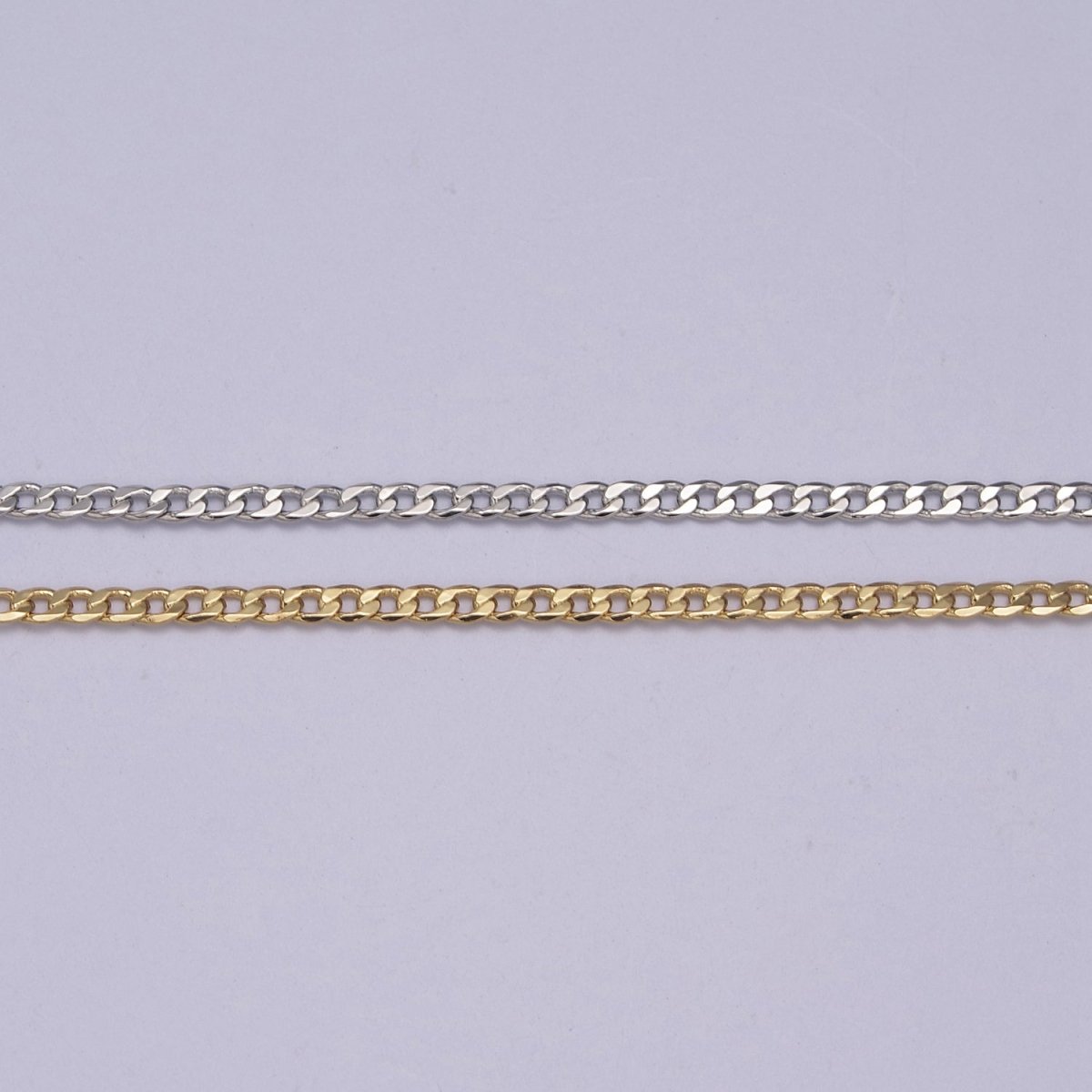 24K Gold Silver FIGARO CURB Matte Chain, 1.8mm Width, Unfinished Chain For Jewelry Making Component | ROLL-623, ROLL-624 Clearance Pricing - DLUXCA